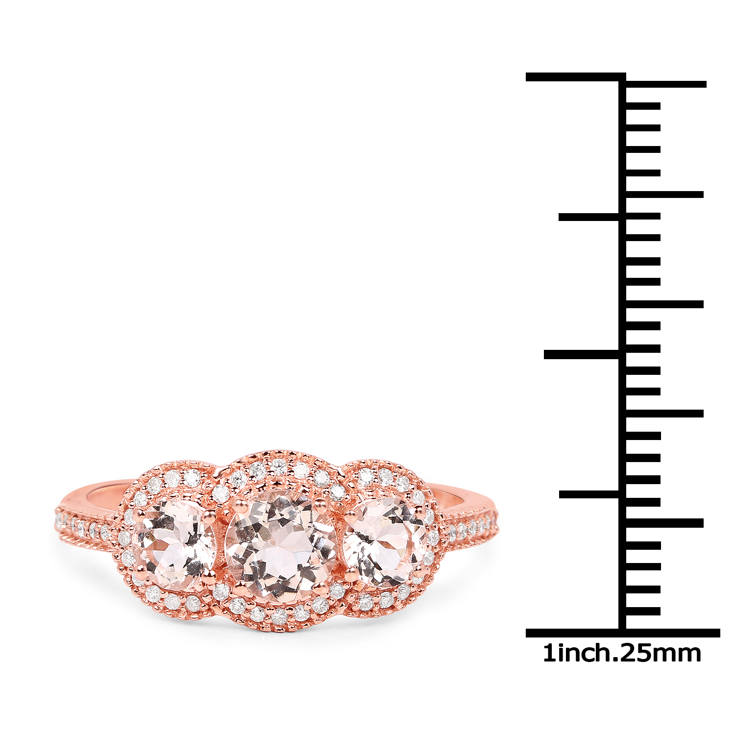 1.04 Carat Genuine Morganite and White Diamond 14K Rose Gold Ring