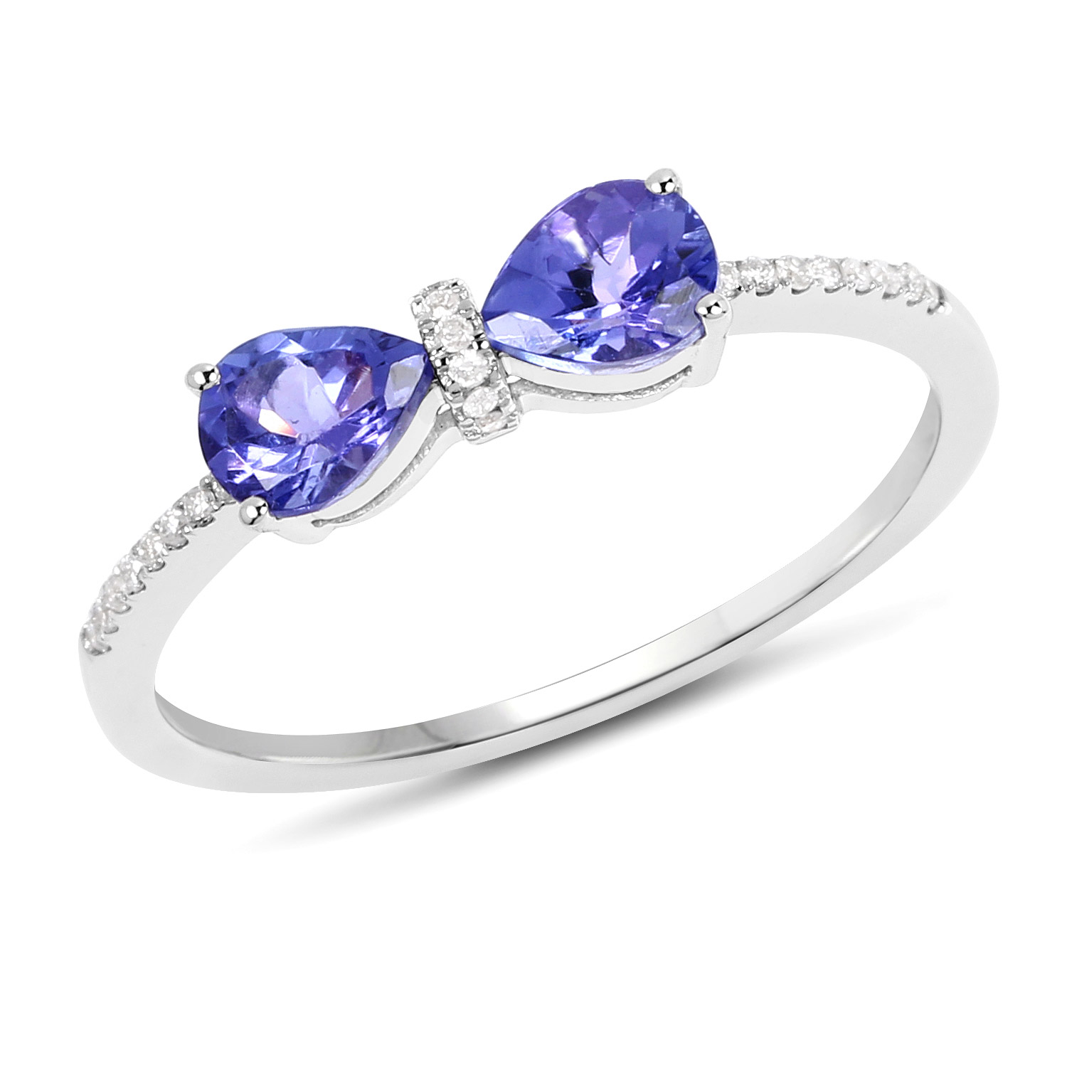0.63 Carat Genuine Tanzanite and White Diamond 14K White Gold Ring