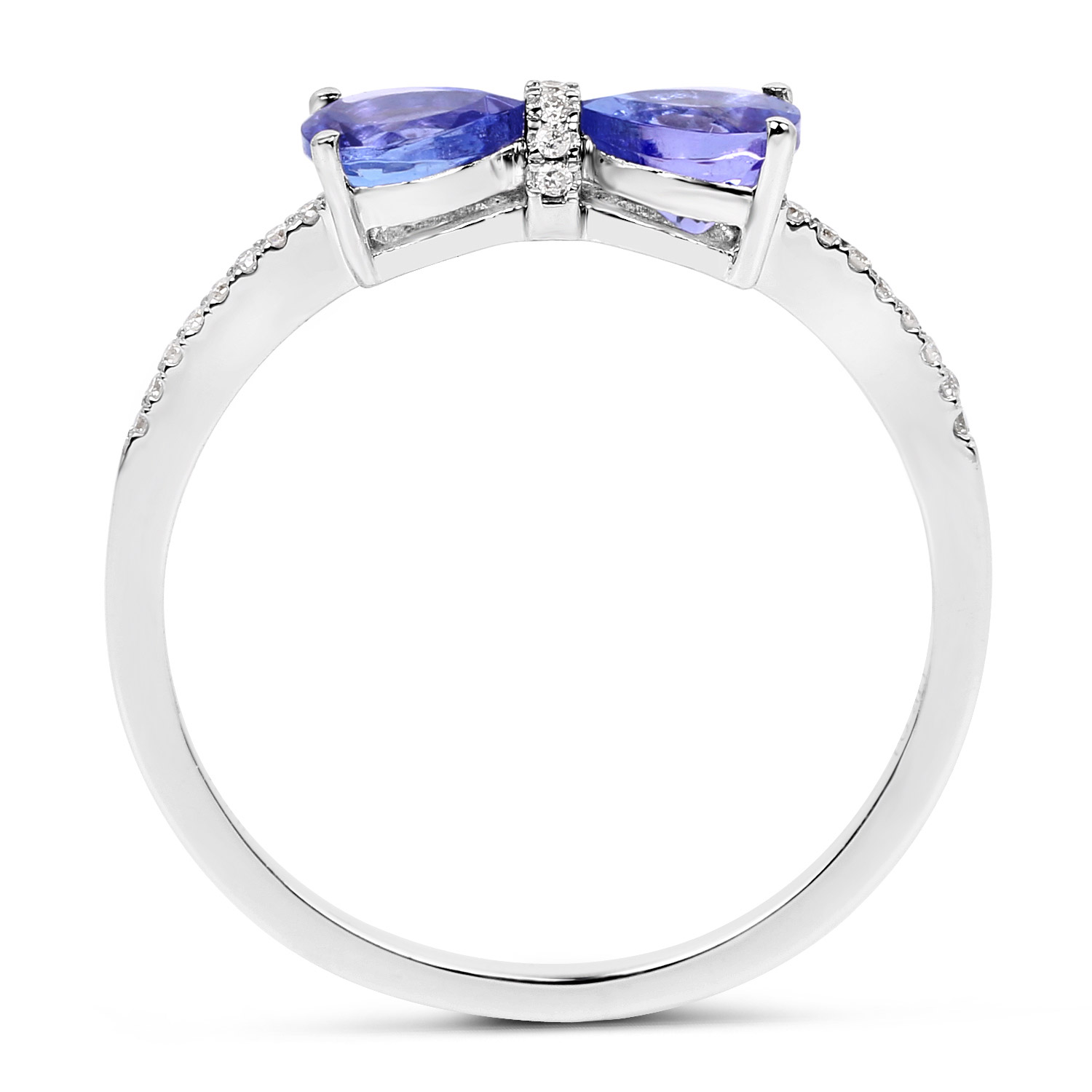 0.63 Carat Genuine Tanzanite and White Diamond 14K White Gold Ring