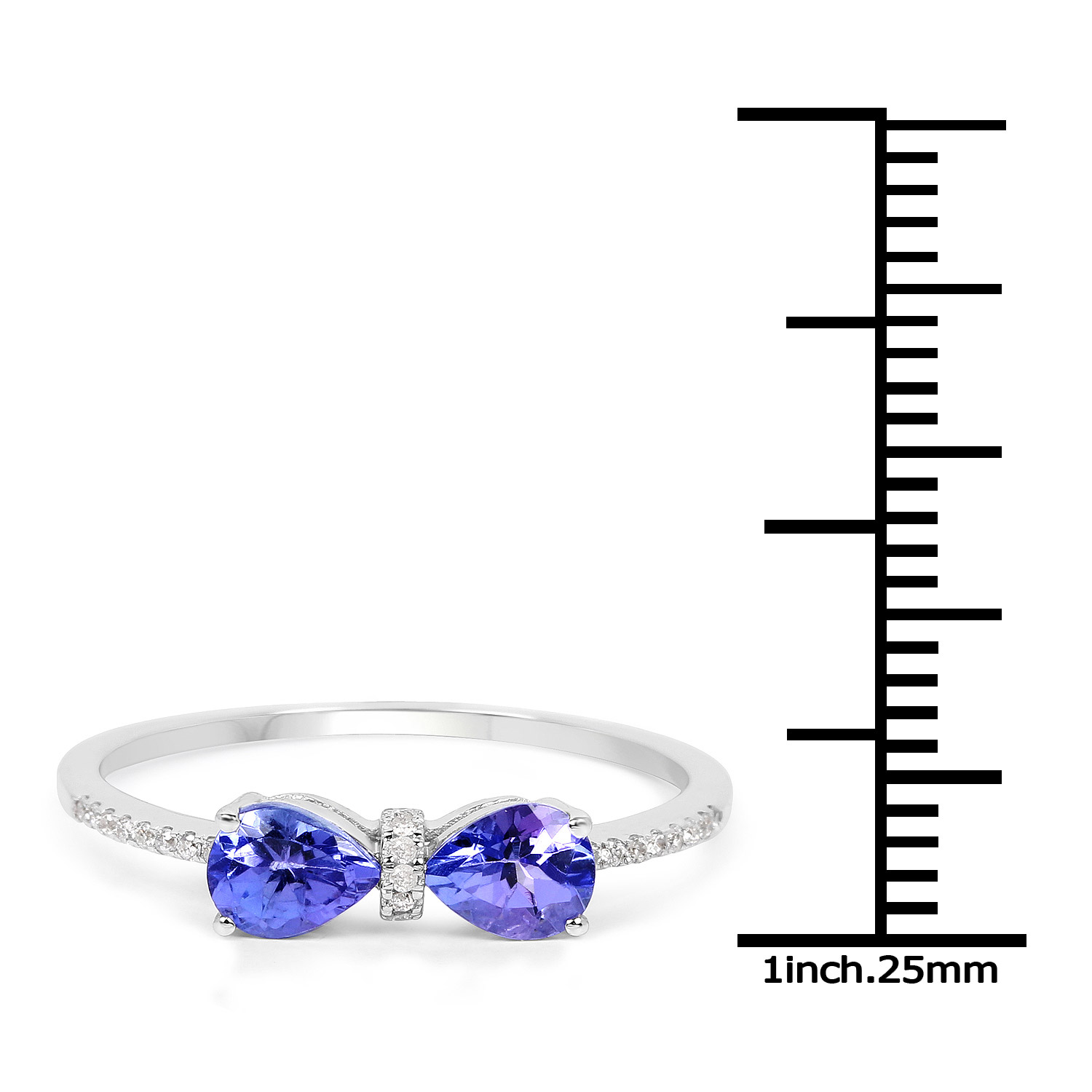 0.63 Carat Genuine Tanzanite and White Diamond 14K White Gold Ring
