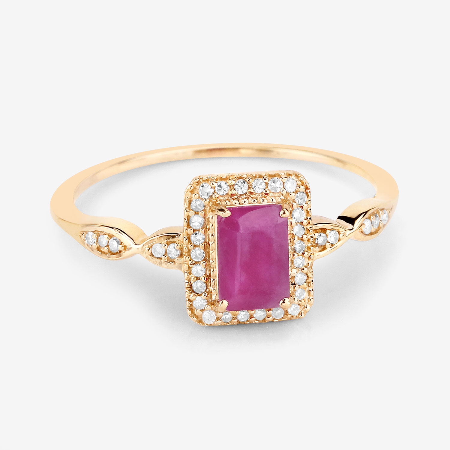 0.75 Carat Genuine Ruby and White Diamond 14K Yellow Gold Ring