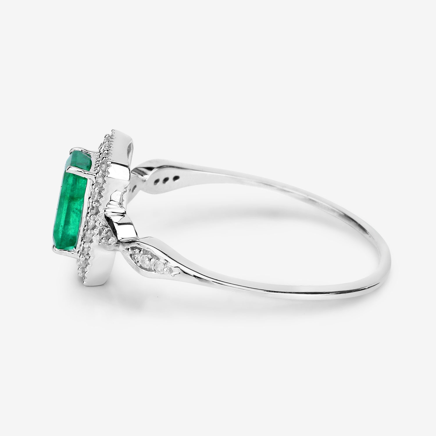0.65 Carat Genuine Zambian Emerald and White Diamond 14K White Gold Ring