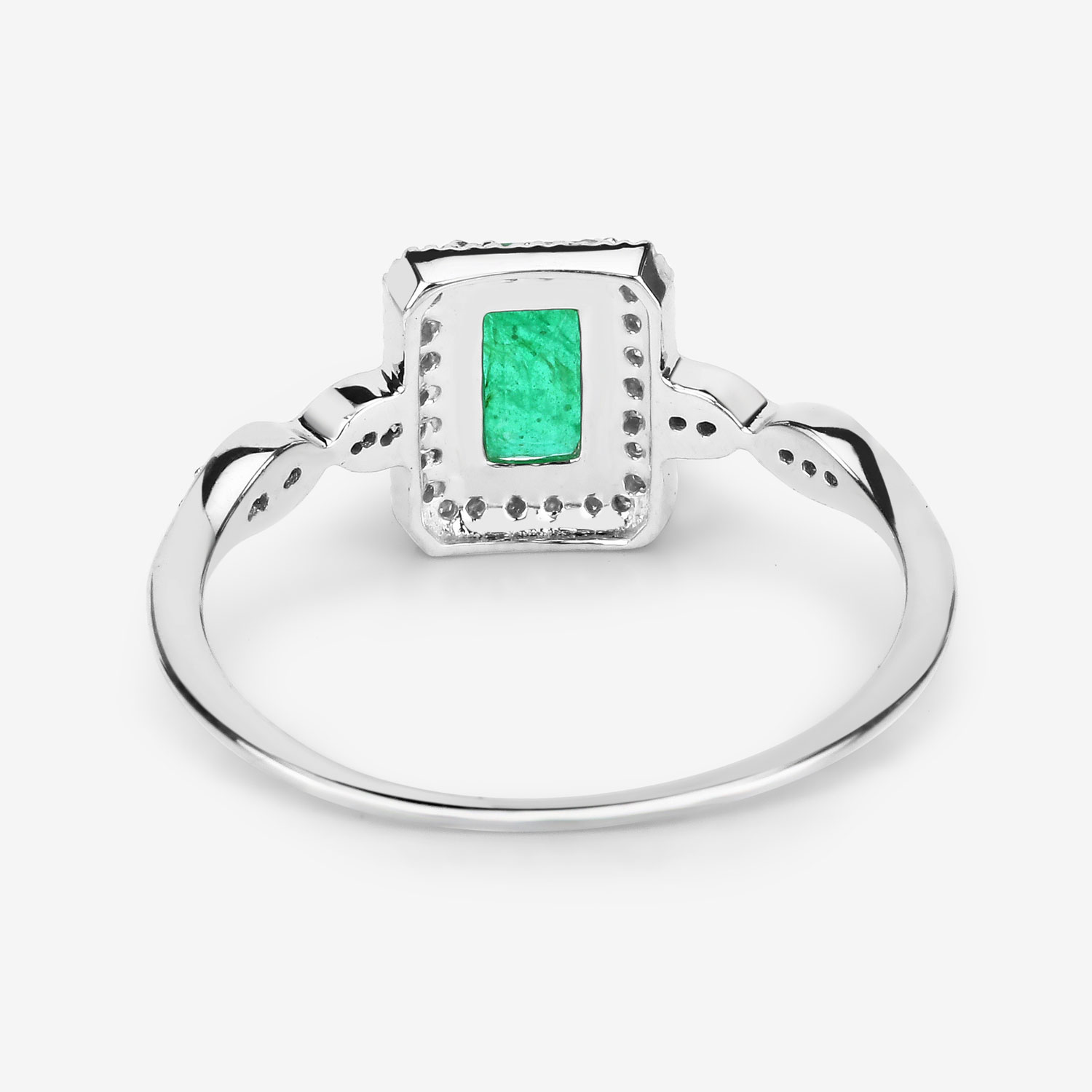 0.65 Carat Genuine Zambian Emerald and White Diamond 14K White Gold Ring