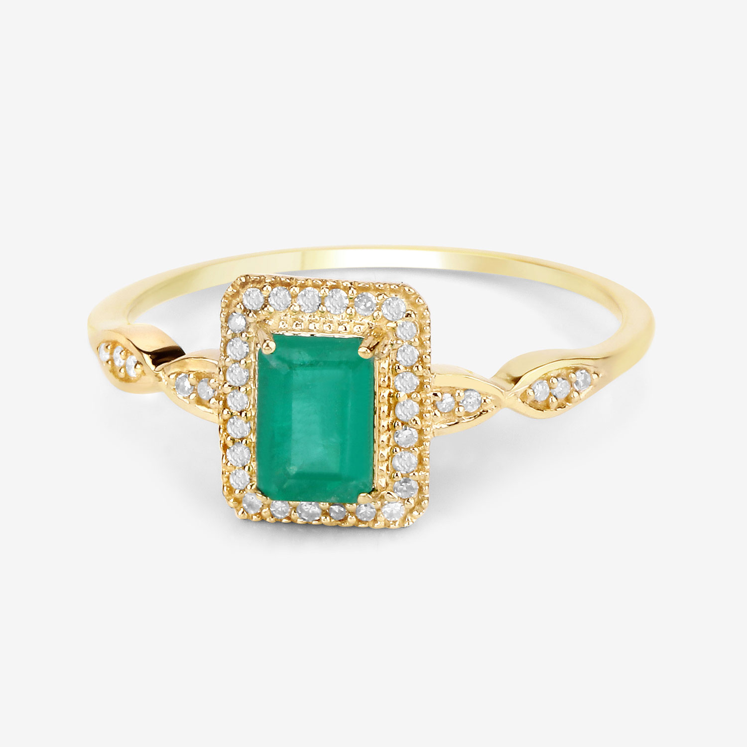 0.65 Carat Genuine Zambian Emerald and White Diamond 14K Yellow Gold Ring