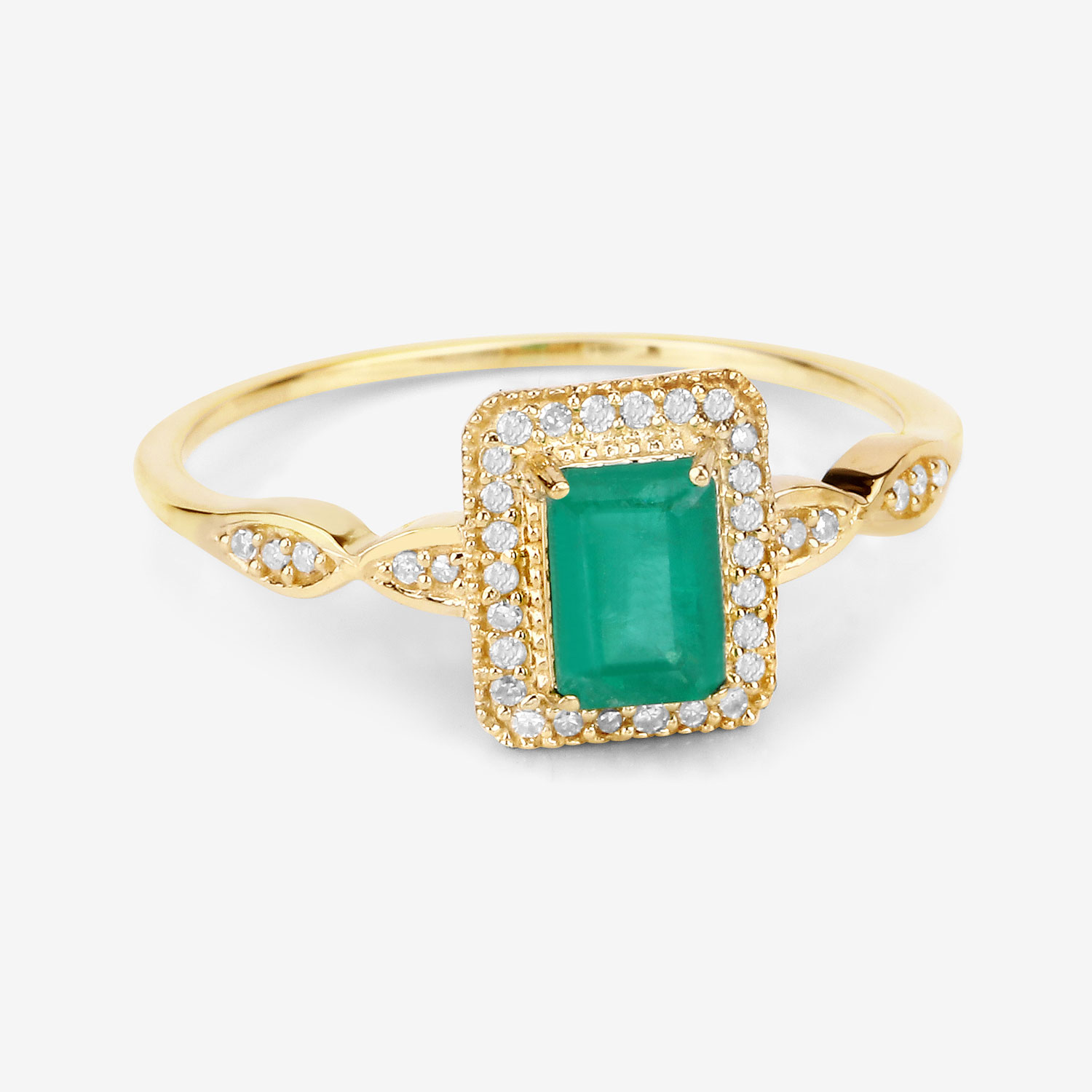 0.65 Carat Genuine Zambian Emerald and White Diamond 14K Yellow Gold Ring