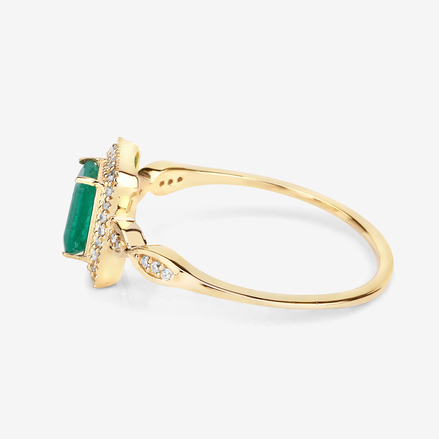 0.65 Carat Genuine Zambian Emerald and White Diamond 14K Yellow Gold Ring