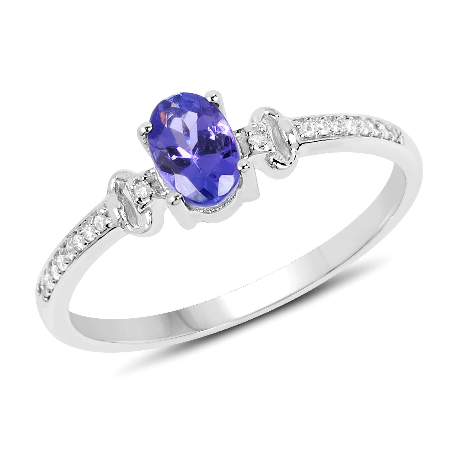 0.49 Carat Genuine Tanzanite and White Diamond 14K White Gold Ring