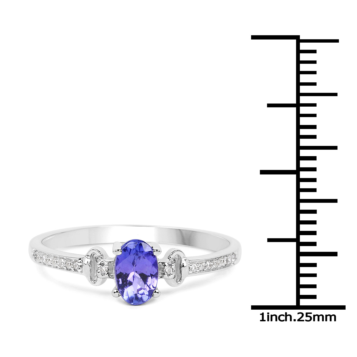 0.49 Carat Genuine Tanzanite and White Diamond 14K White Gold Ring
