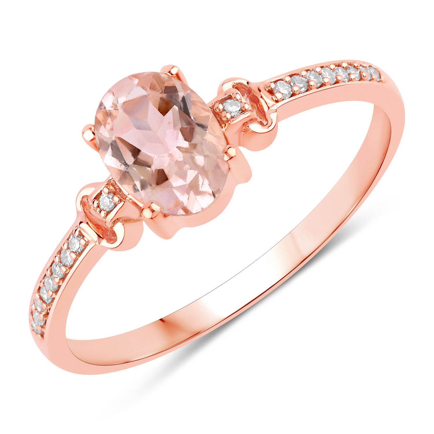 0.75 Carat Genuine Morganite and White Diamond 14K Rose Gold Ring