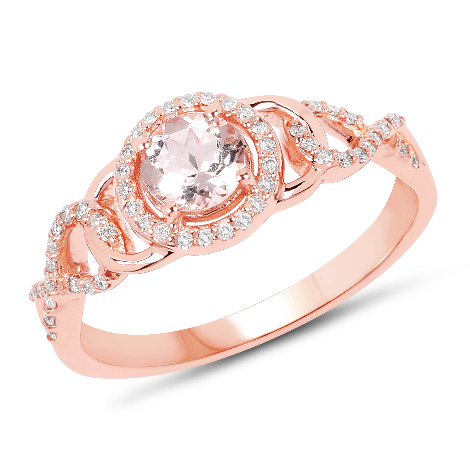 0.57 Carat Genuine Morganite and White Diamond 14K Rose Gold Ring