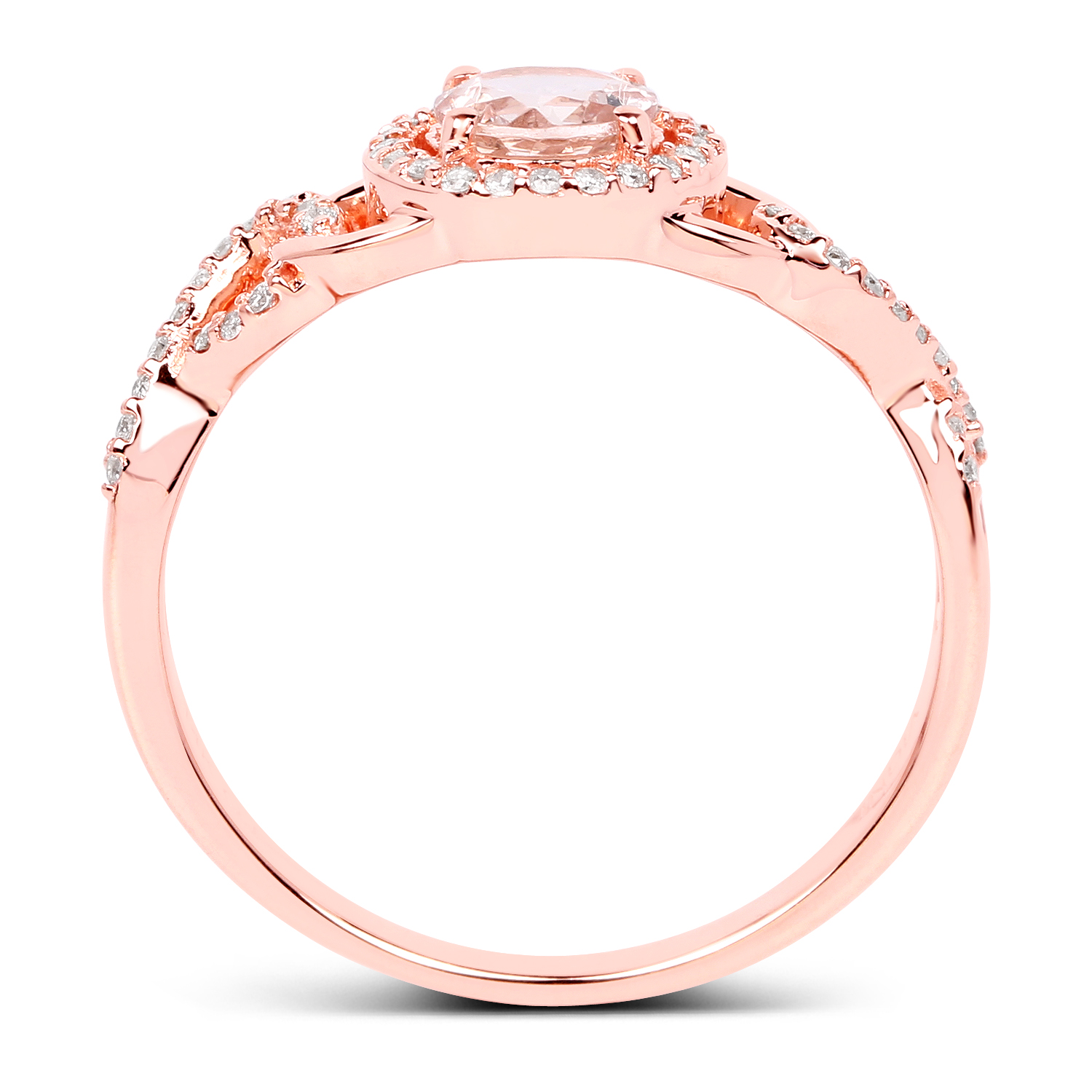 0.57 Carat Genuine Morganite and White Diamond 14K Rose Gold Ring