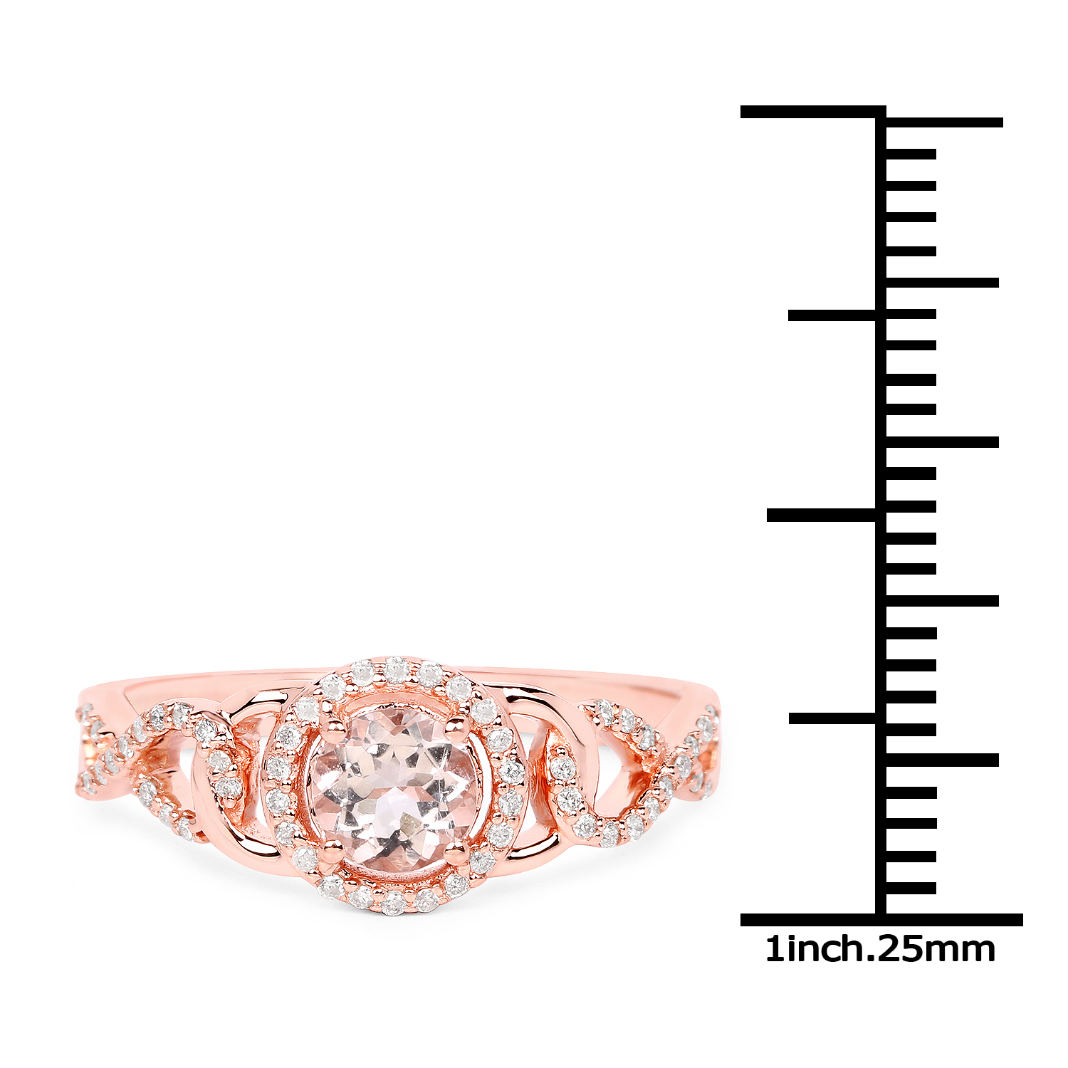 0.57 Carat Genuine Morganite and White Diamond 14K Rose Gold Ring