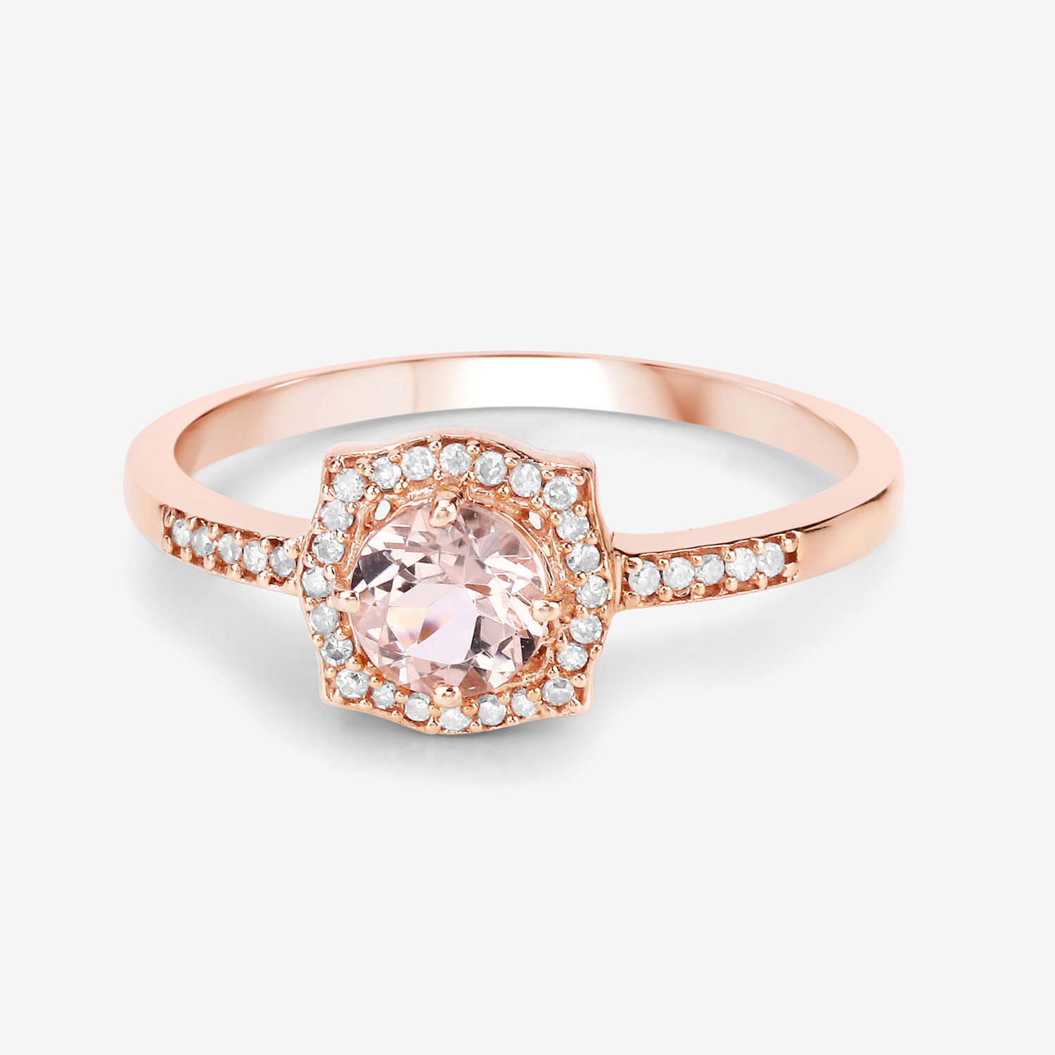 0.50 Carat Genuine Morganite and White Diamond 14K Rose Gold Ring