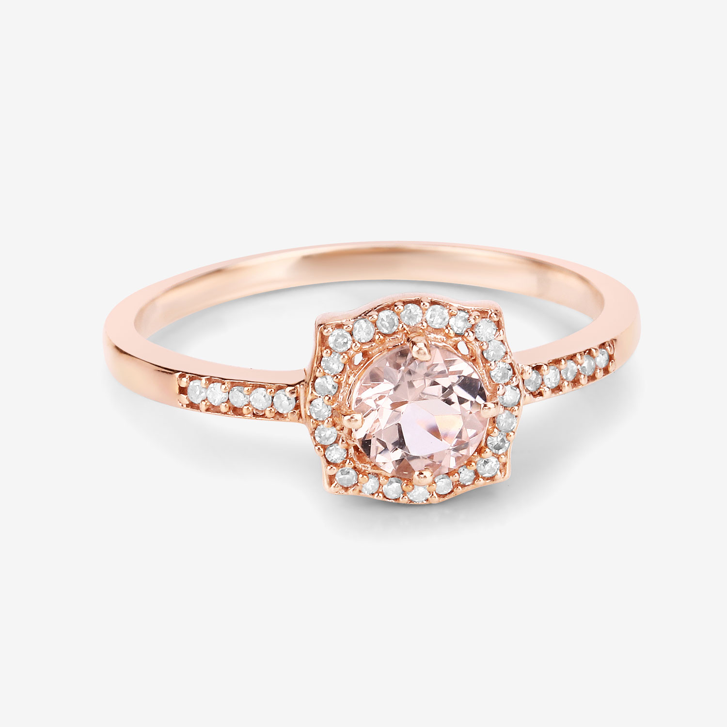 0.50 Carat Genuine Morganite and White Diamond 14K Rose Gold Ring