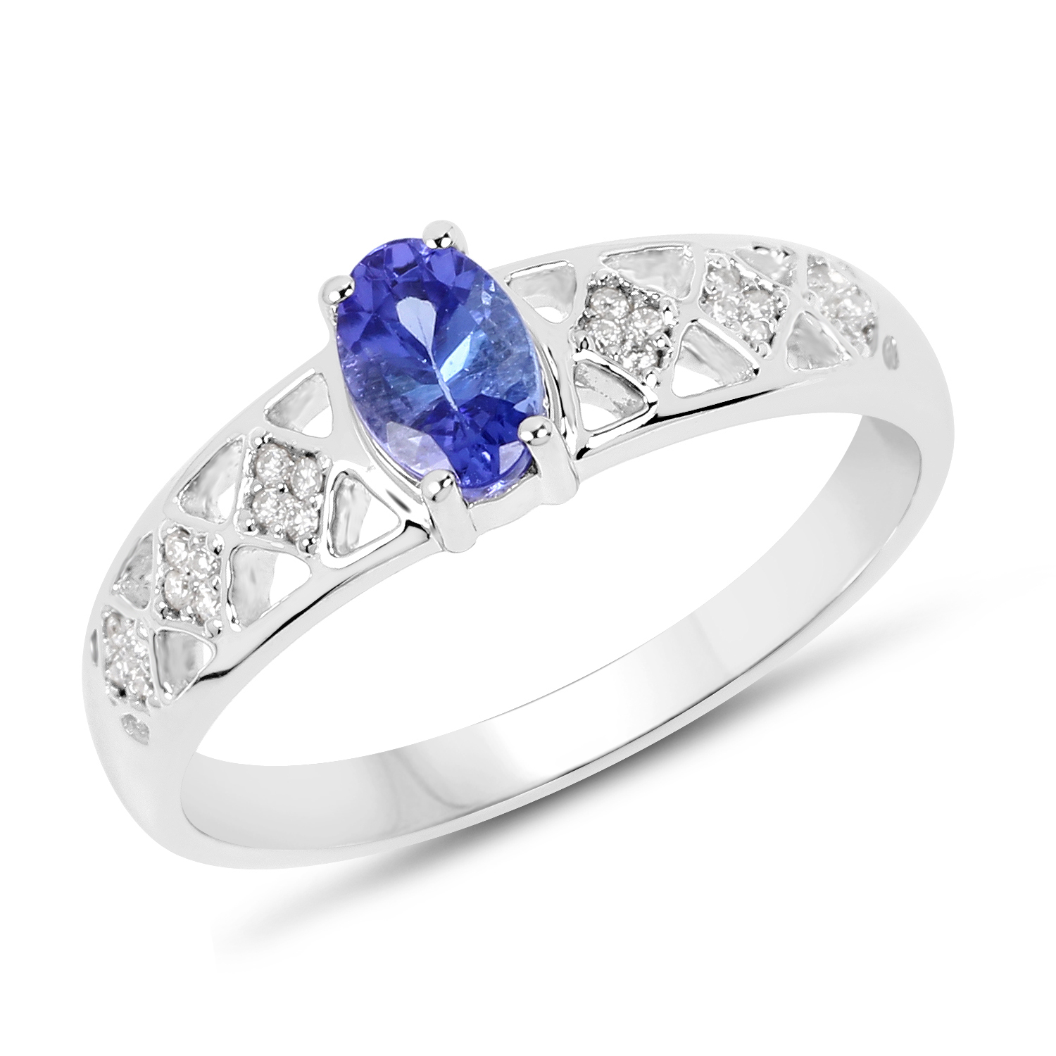 0.51 Carat Genuine Tanzanite and White Diamond 14K White Gold Ring
