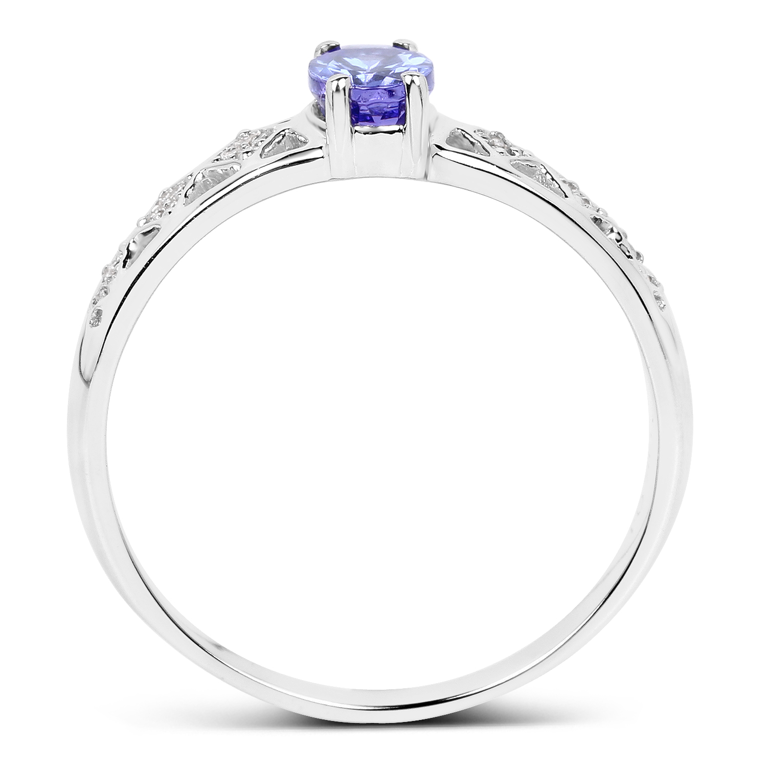 0.51 Carat Genuine Tanzanite and White Diamond 14K White Gold Ring