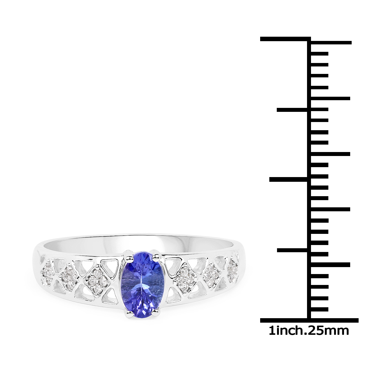 0.51 Carat Genuine Tanzanite and White Diamond 14K White Gold Ring
