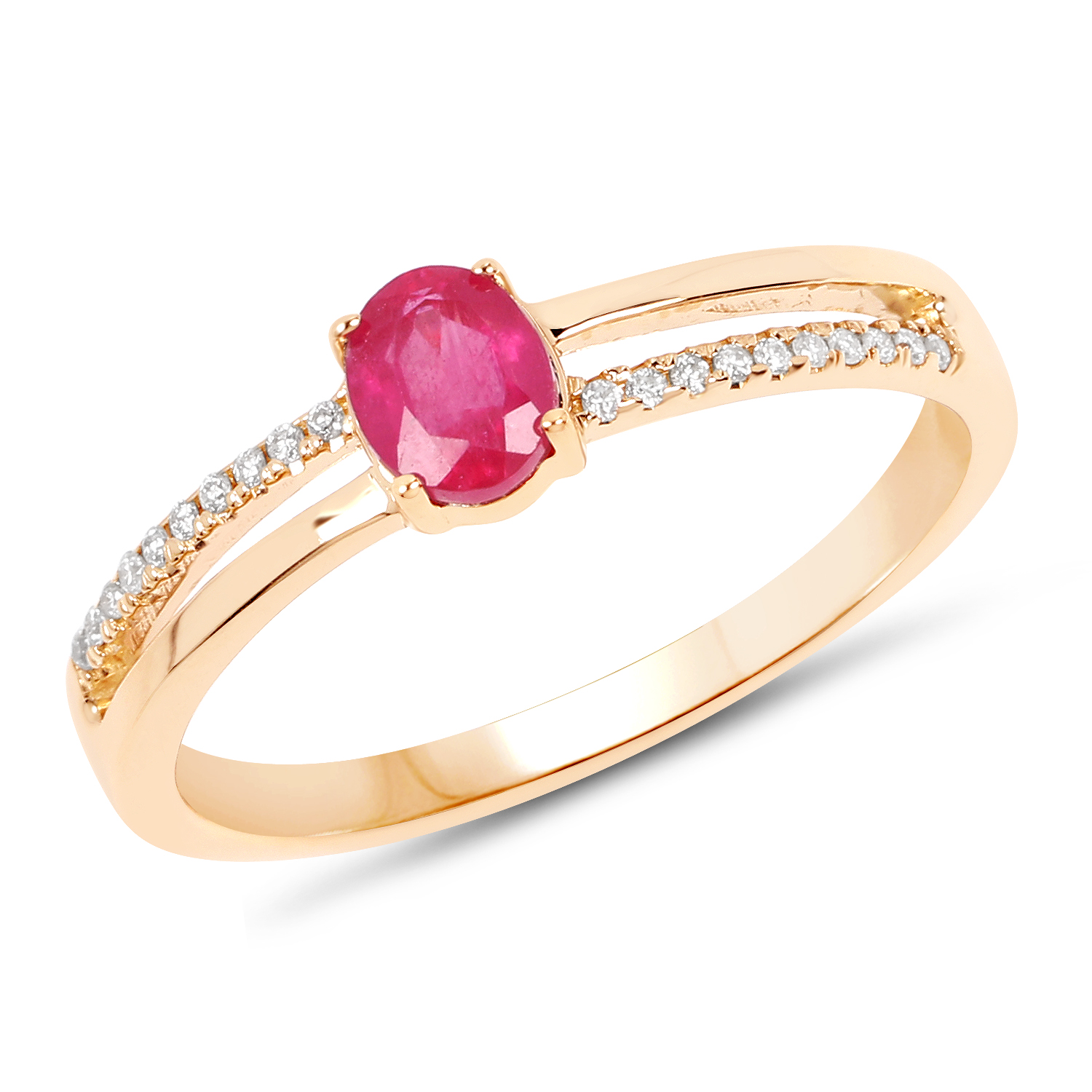 0.44 Carat Genuine Ruby and White Diamond 14K Yellow Gold Ring