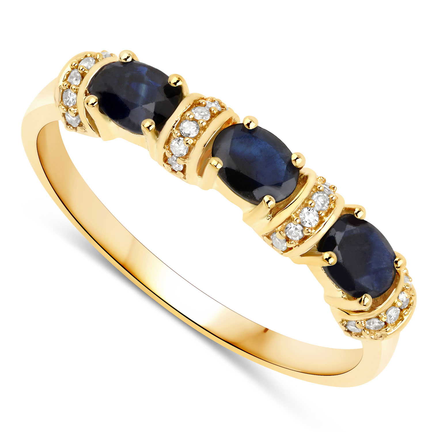 0.67 Carat Genuine Blue Sapphire and White Diamond 14K Yellow Gold Ring