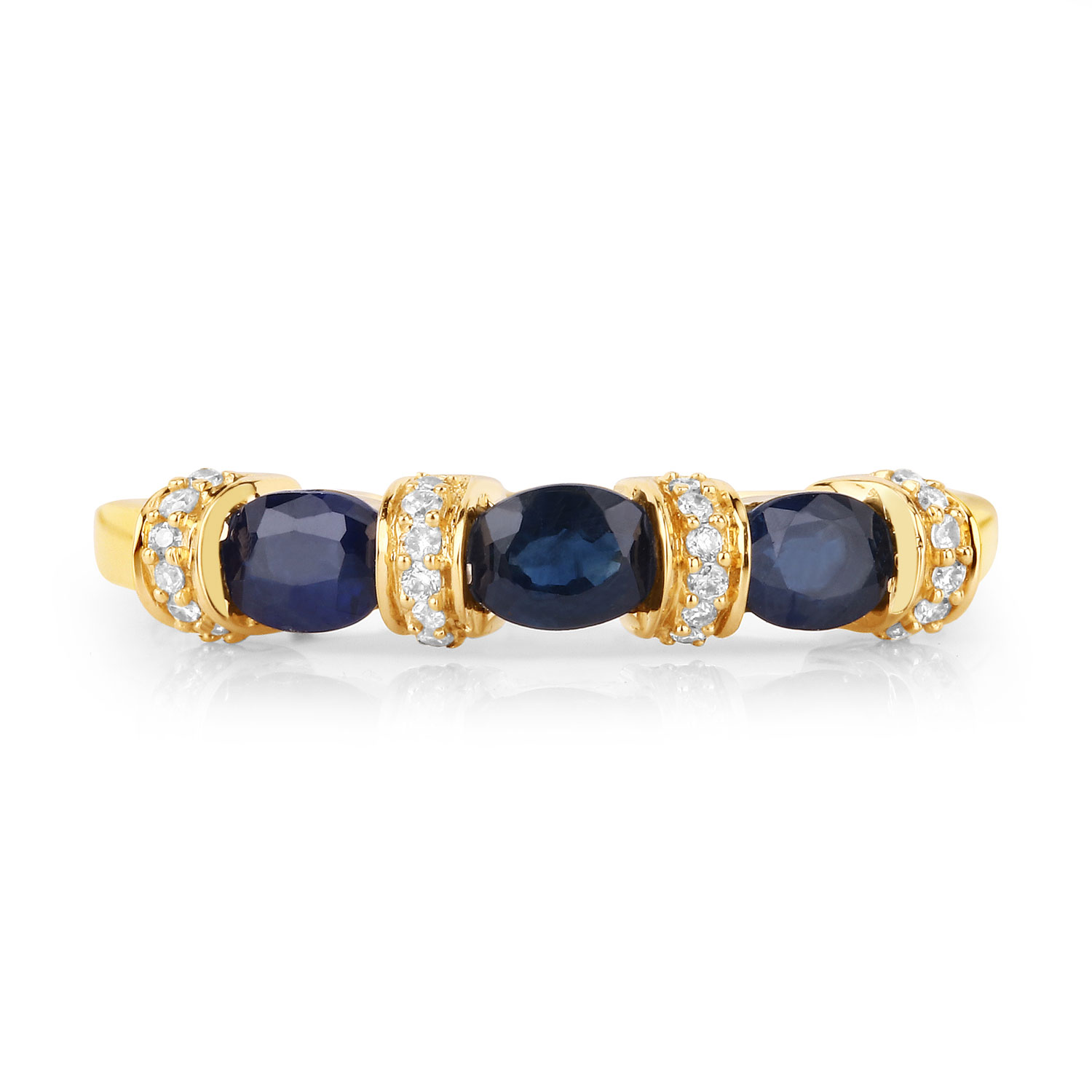 0.67 Carat Genuine Blue Sapphire and White Diamond 14K Yellow Gold Ring