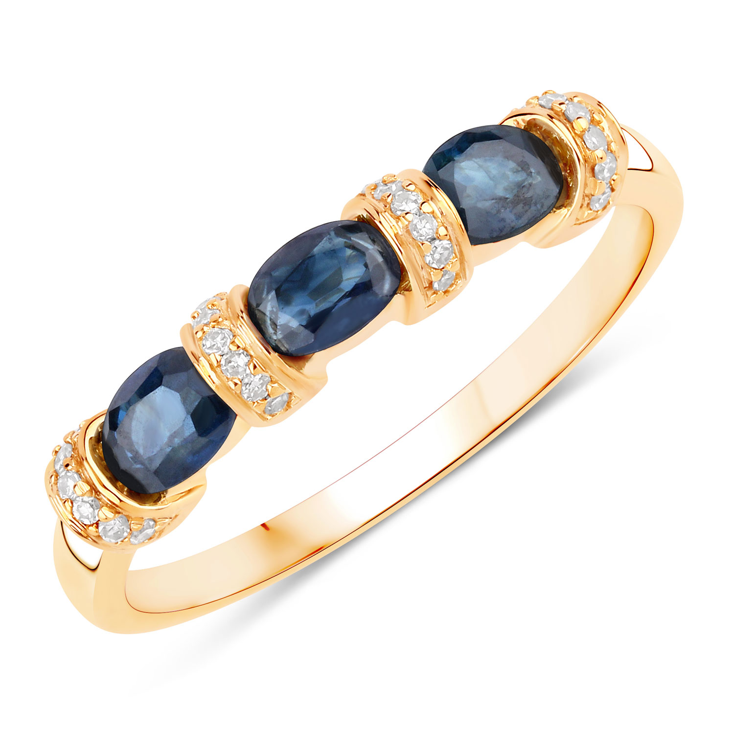0.67 Carat Genuine Blue Sapphire and White Diamond 14K Yellow Gold Ring