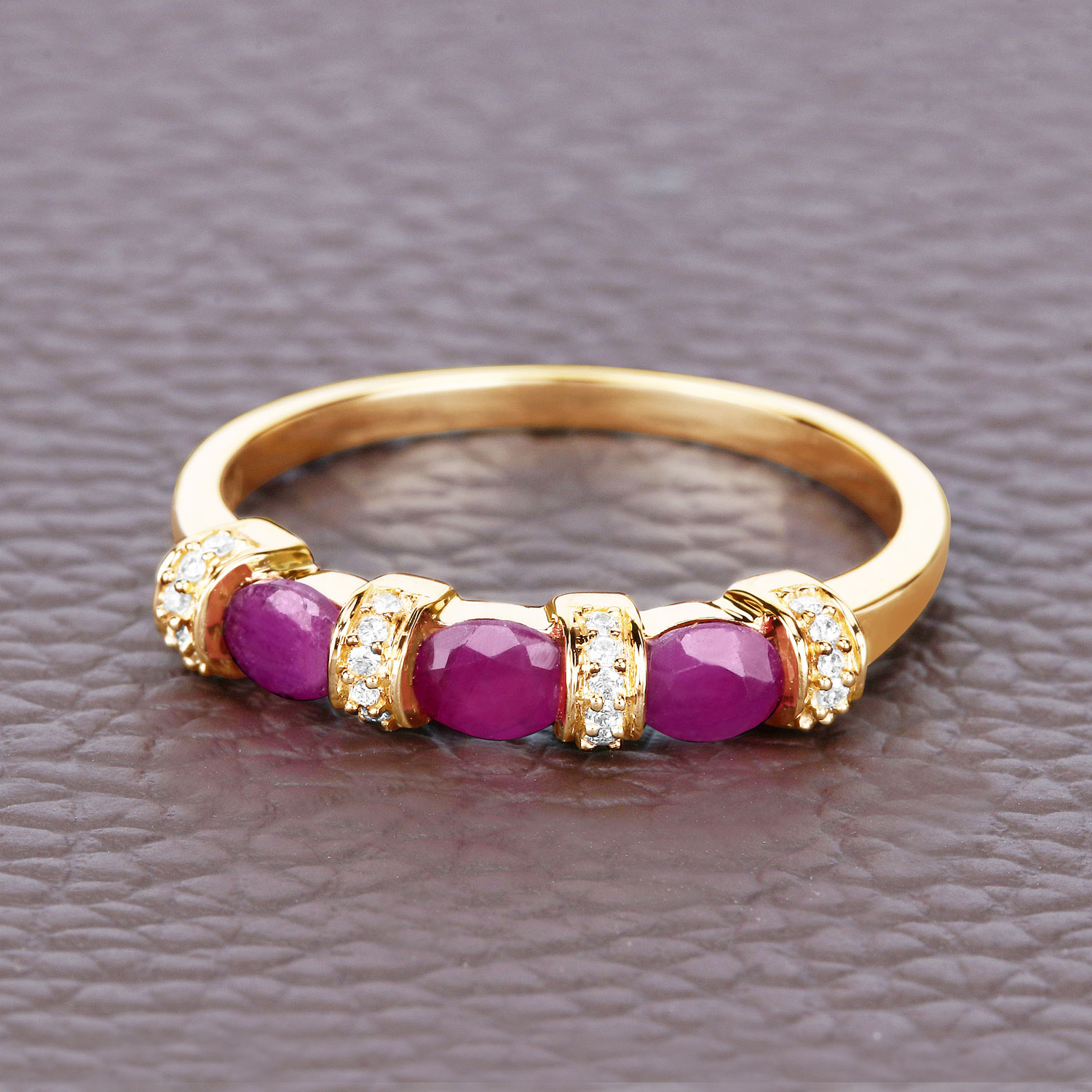 0.73 Carat Genuine Ruby and White Diamond 14K Yellow Gold Ring