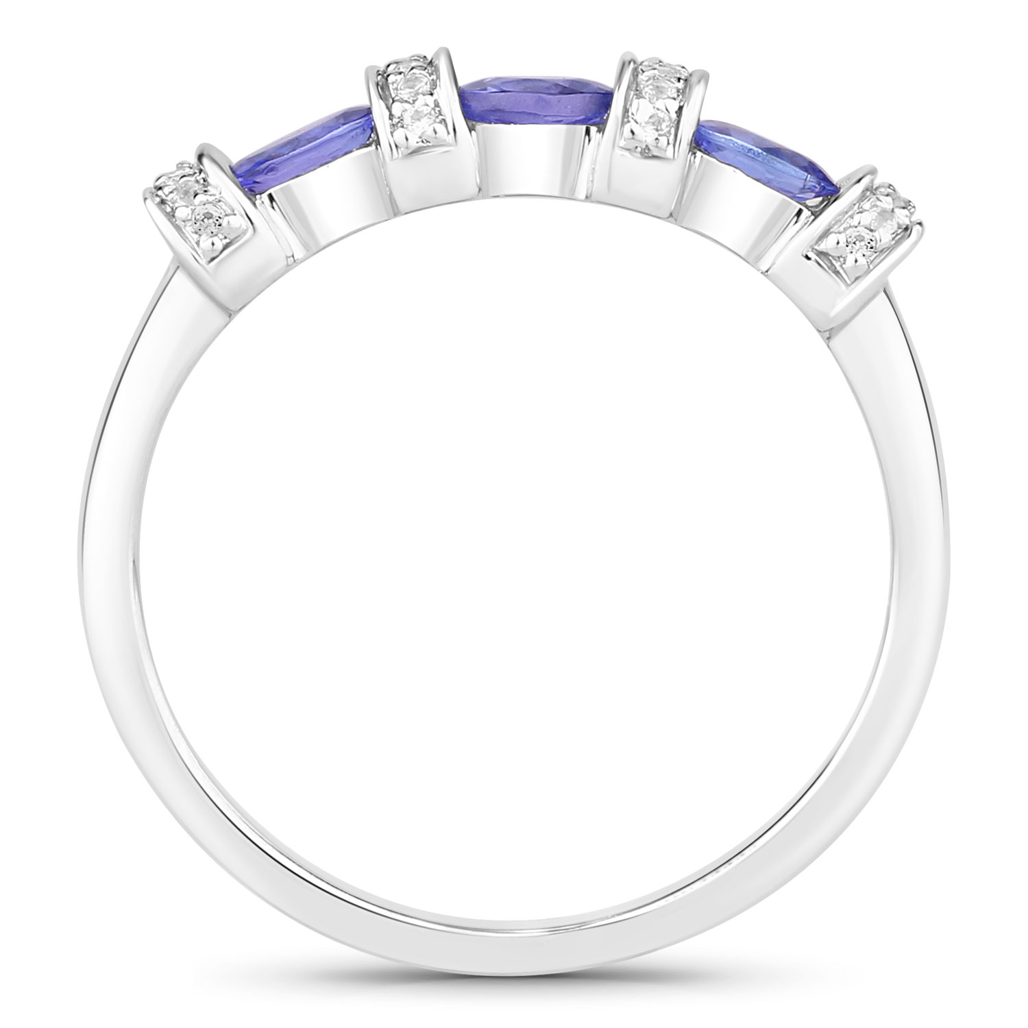 0.58 Carat Genuine Tanzanite and Created White Sapphire .925 Sterling Silver Ring
