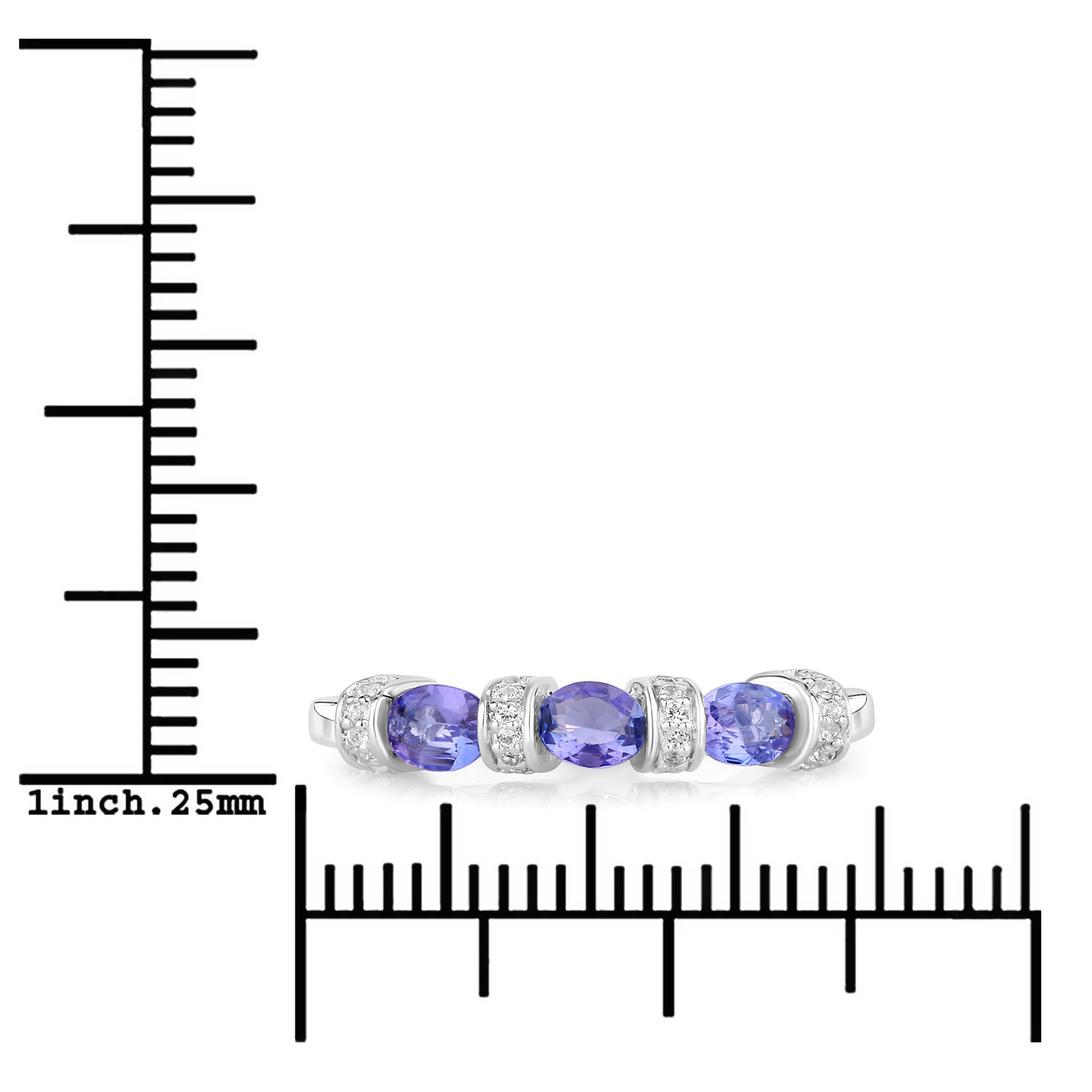 0.58 Carat Genuine Tanzanite and Created White Sapphire .925 Sterling Silver Ring