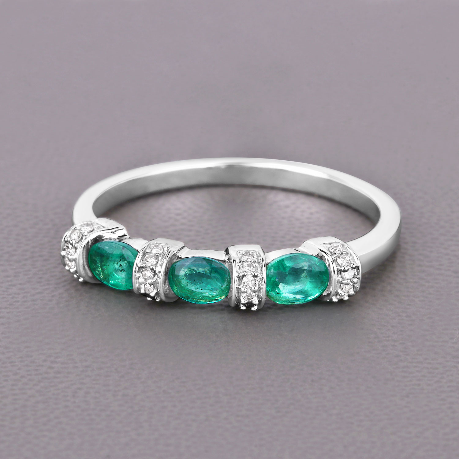 0.52 Carat Genuine Zambian Emerald and White Diamond 14K White Gold Ring
