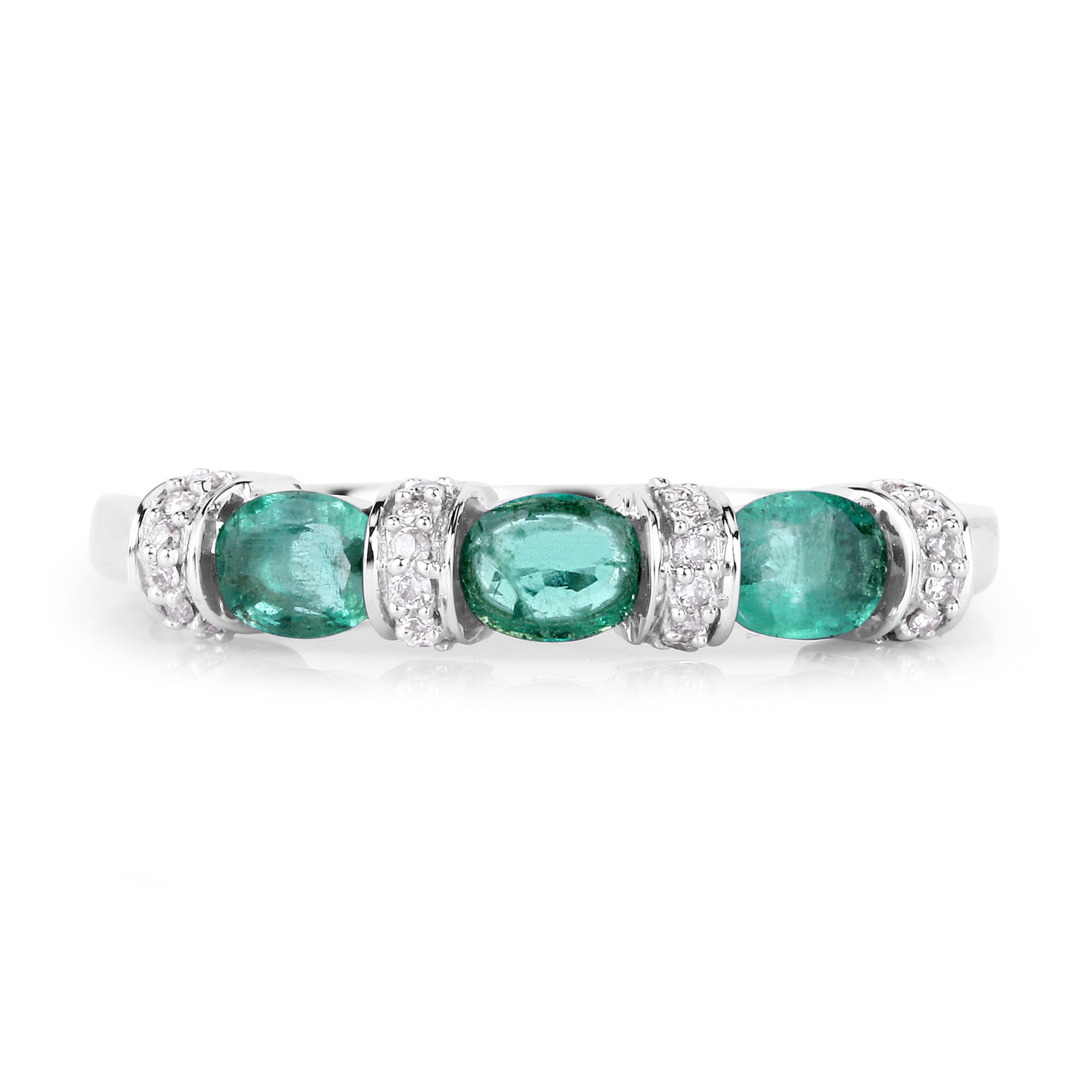 0.52 Carat Genuine Zambian Emerald and White Diamond 14K White Gold Ring