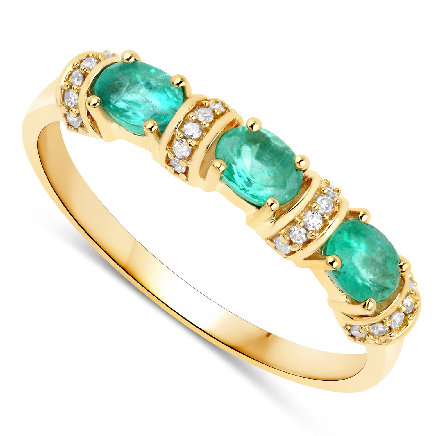 0.52 Carat Genuine Zambian Emerald and White Diamond 14K Yellow Gold Ring