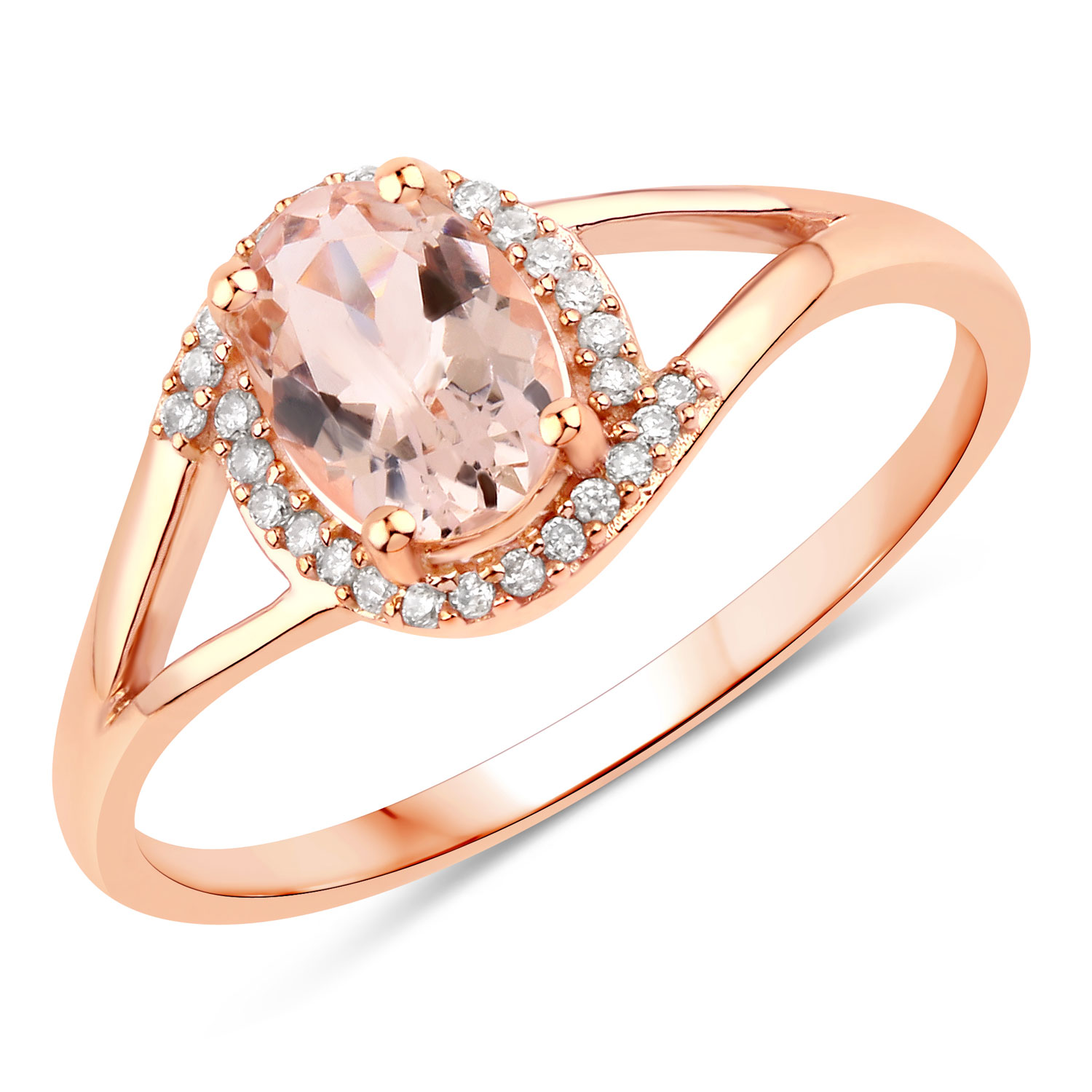 0.78 Carat Genuine Morganite and White Diamond 14K Rose Gold Ring