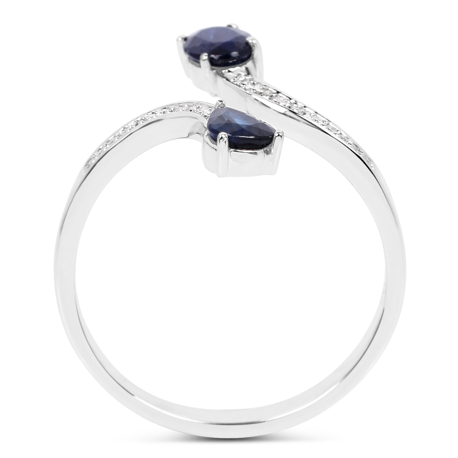 0.77 Carat Genuine Blue Sapphire and White Diamond 14K White Gold Ring