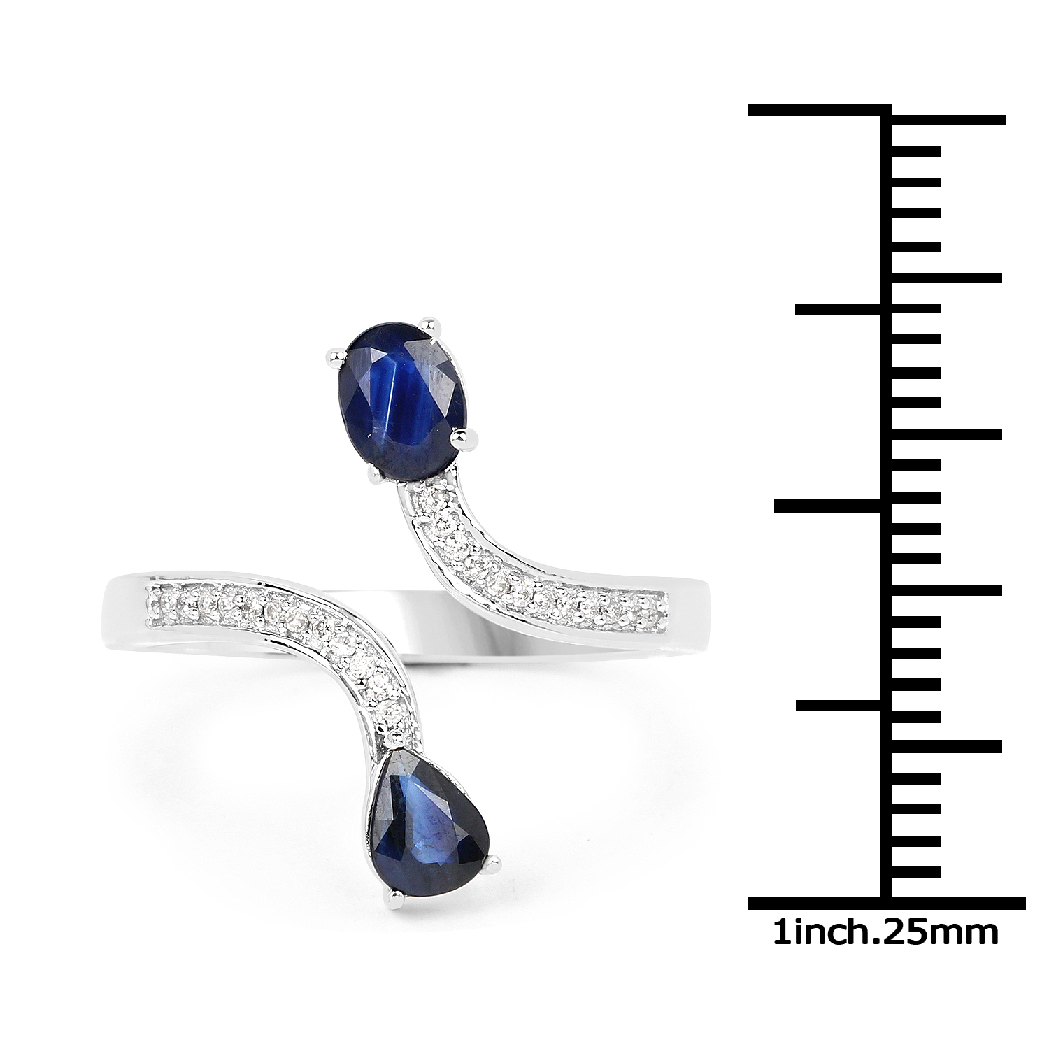 0.77 Carat Genuine Blue Sapphire and White Diamond 14K White Gold Ring