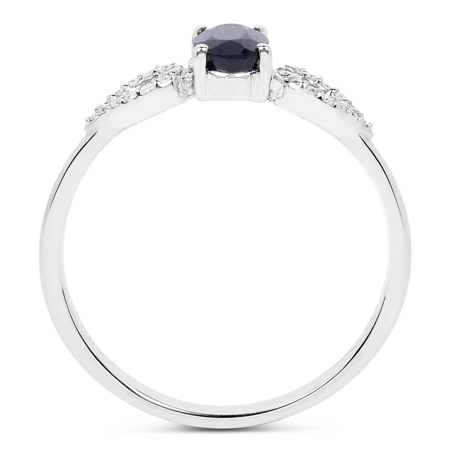 0.58 Carat Genuine Blue Sapphire and White Diamond 14K White Gold Ring
