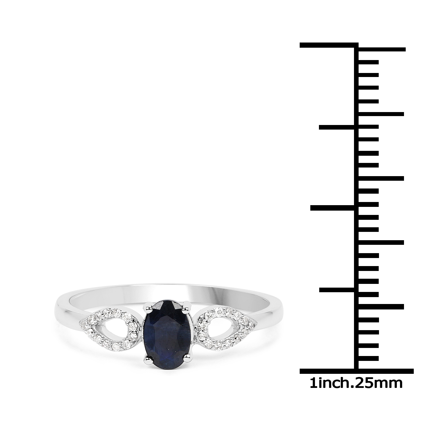 0.58 Carat Genuine Blue Sapphire and White Diamond 14K White Gold Ring