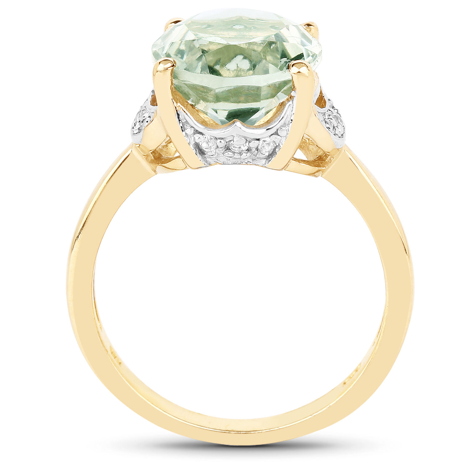 14K Yellow Gold Plated 4.38 Carat Genuine Green Amethyst and White Topaz .925 Sterling Silver Ring