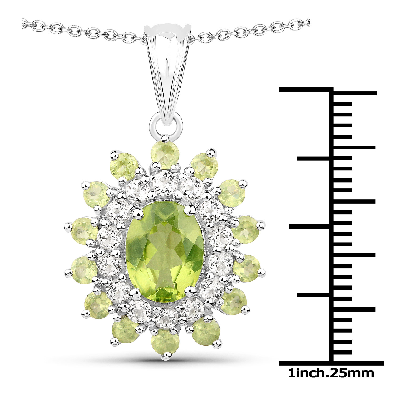 10.64 Carat Genuine Peridot and White Topaz .925 Sterling Silver 3 Piece Jewelry Set (Ring, Earrings, and Pendant w/ Chain)