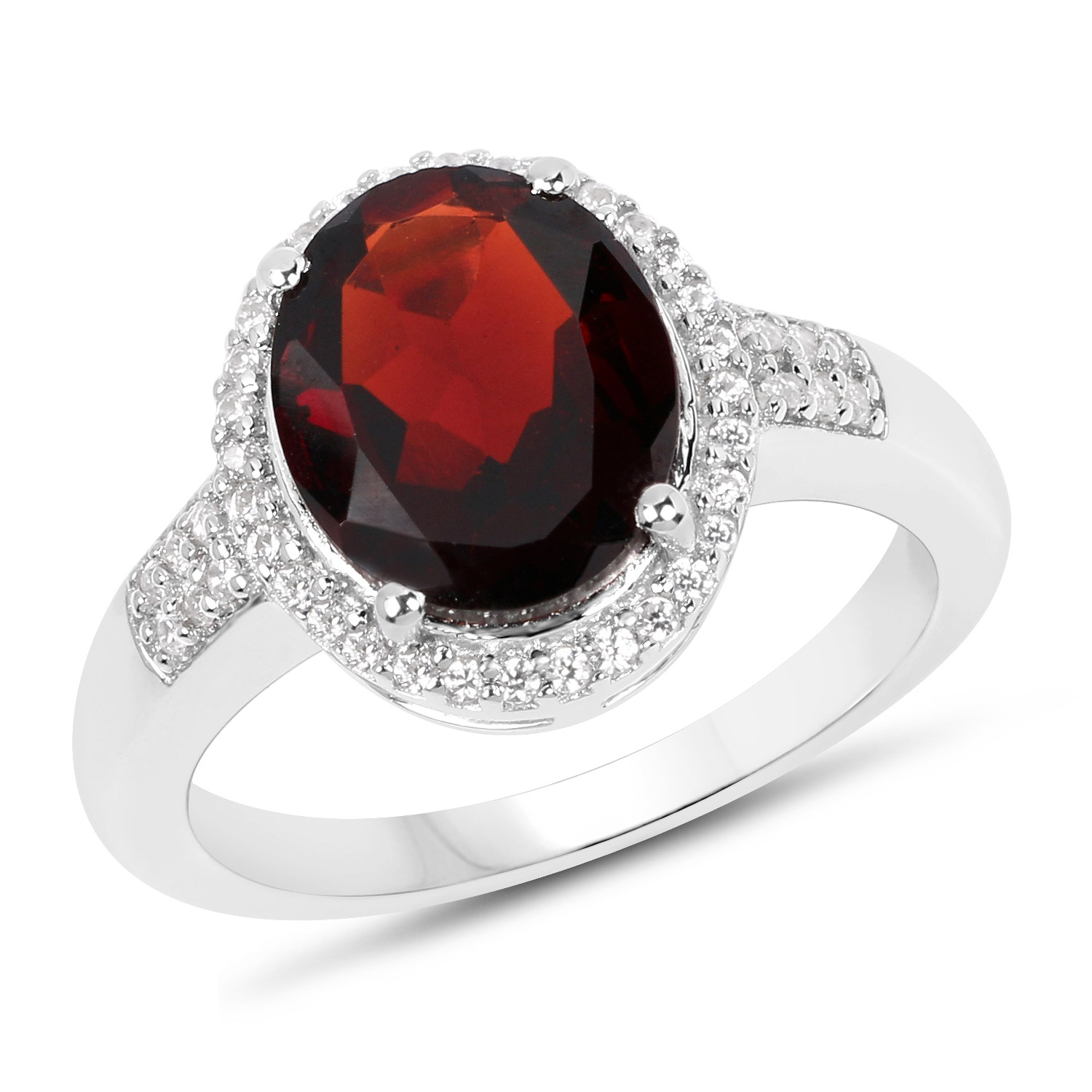 3.66 Carat Genuine Garnet and White Zircon .925 Sterling Silver Ring