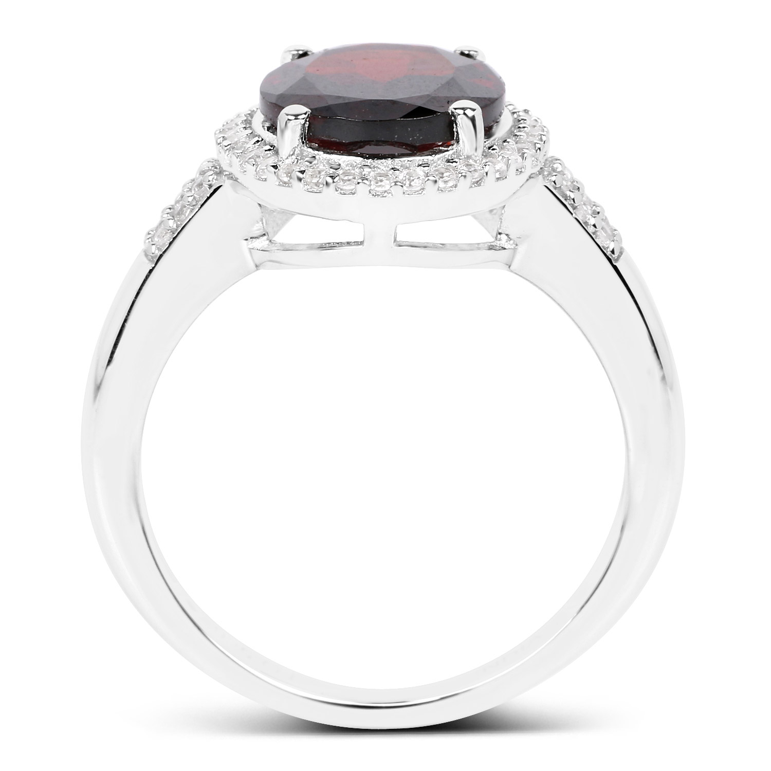 3.66 Carat Genuine Garnet and White Zircon .925 Sterling Silver Ring