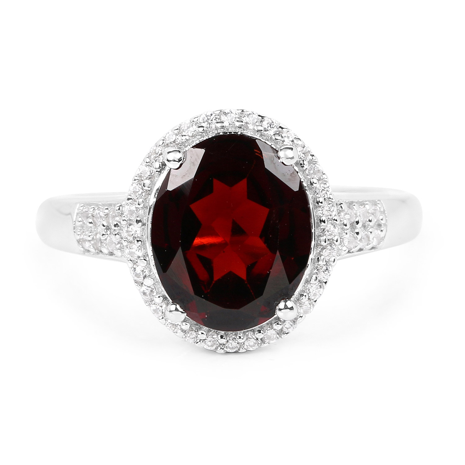 3.66 Carat Genuine Garnet and White Zircon .925 Sterling Silver Ring