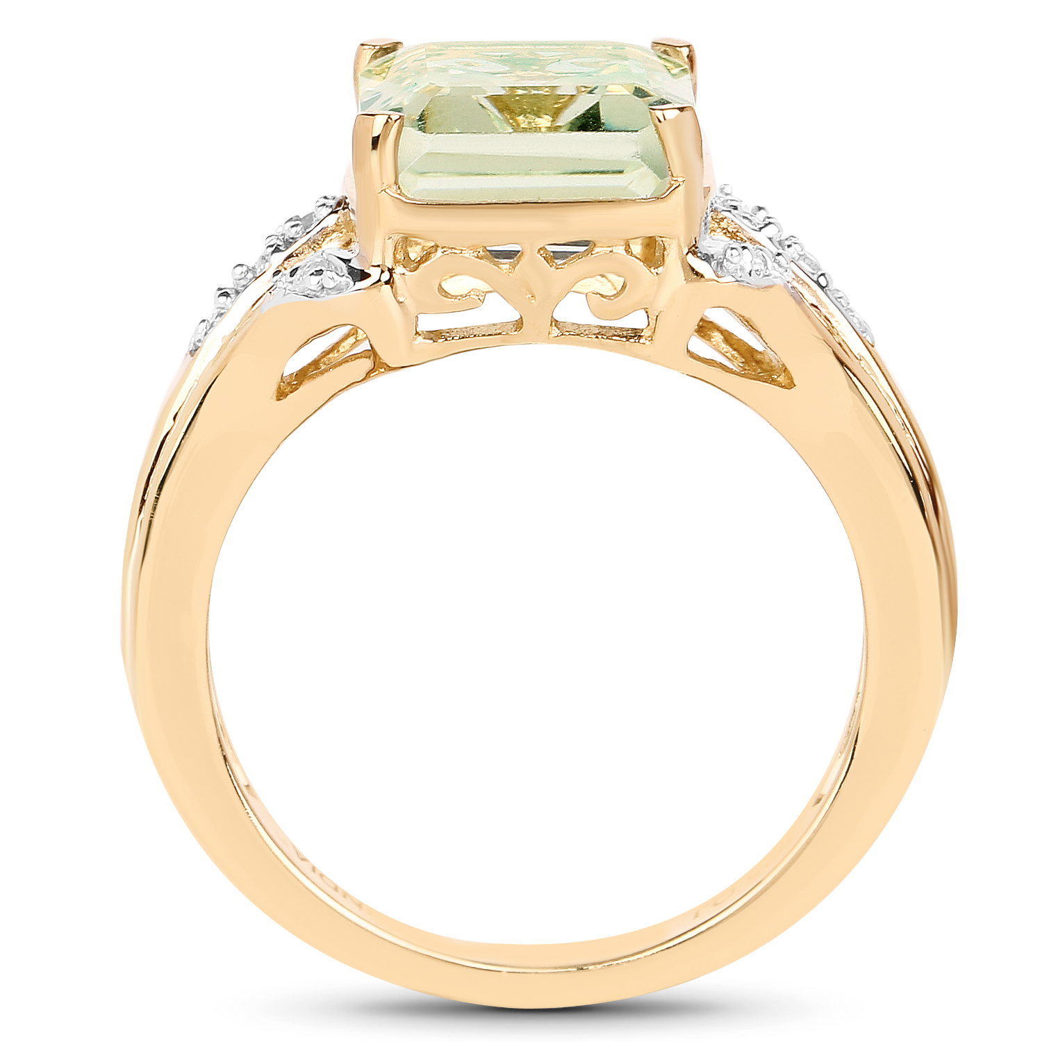 14K Yellow Gold Plated 4.15 Carat Genuine Green Amethyst & White Topaz .925 Sterling Silver Ring