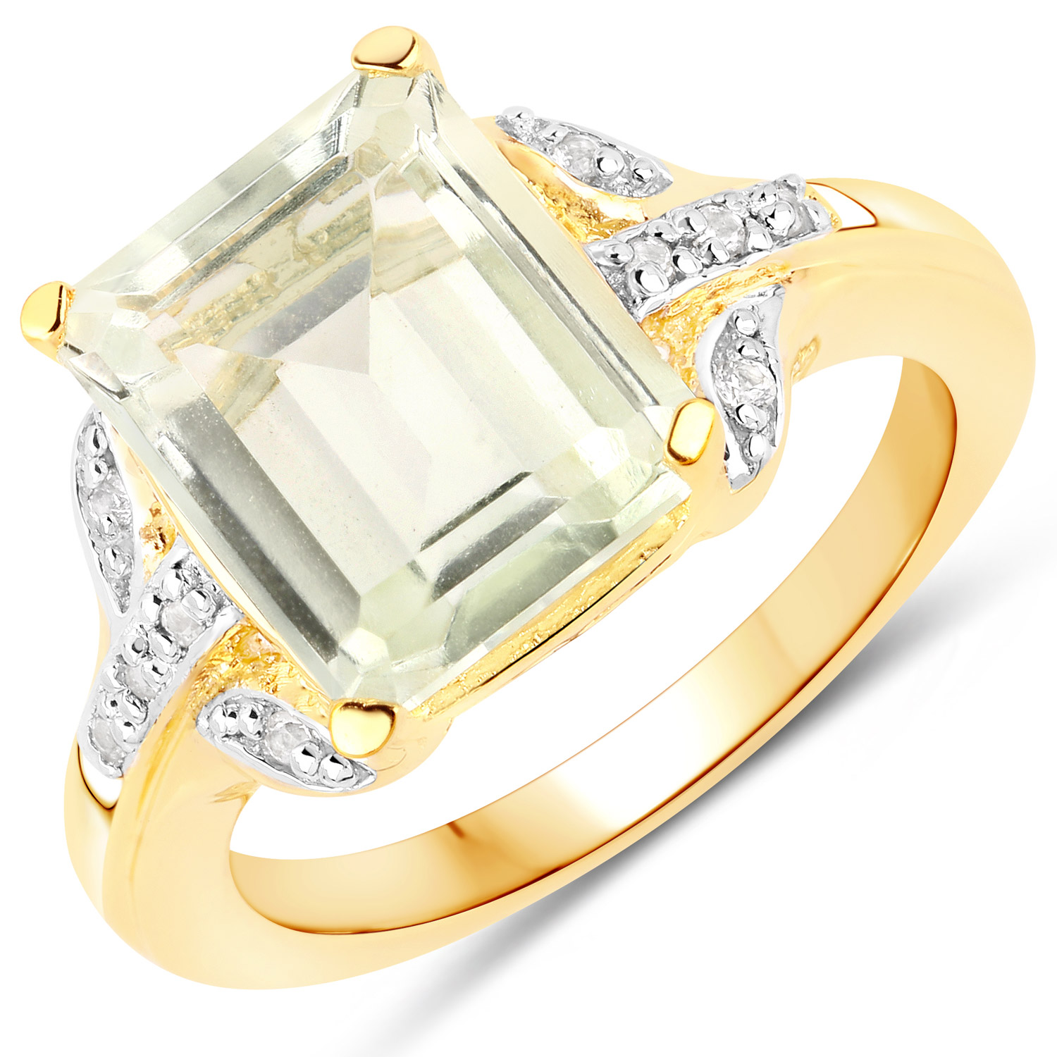 4.35 Carat Genuine Green Amethyst and White Topaz .925 Sterling Silver Ring