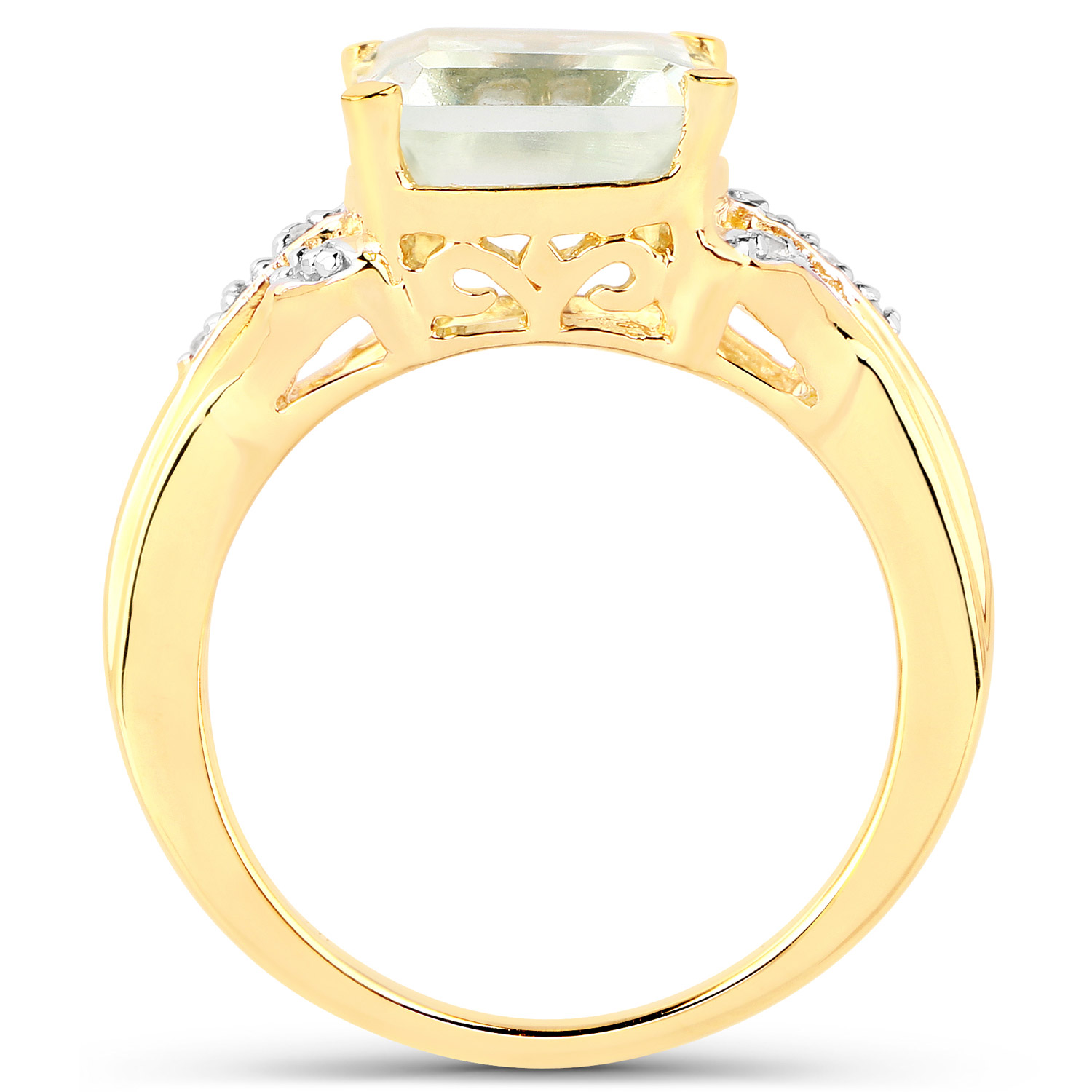 4.35 Carat Genuine Green Amethyst and White Topaz .925 Sterling Silver Ring