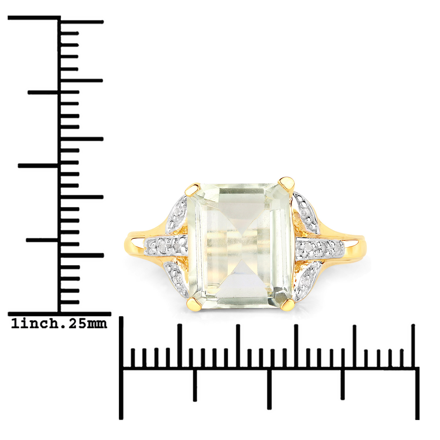 4.35 Carat Genuine Green Amethyst and White Topaz .925 Sterling Silver Ring