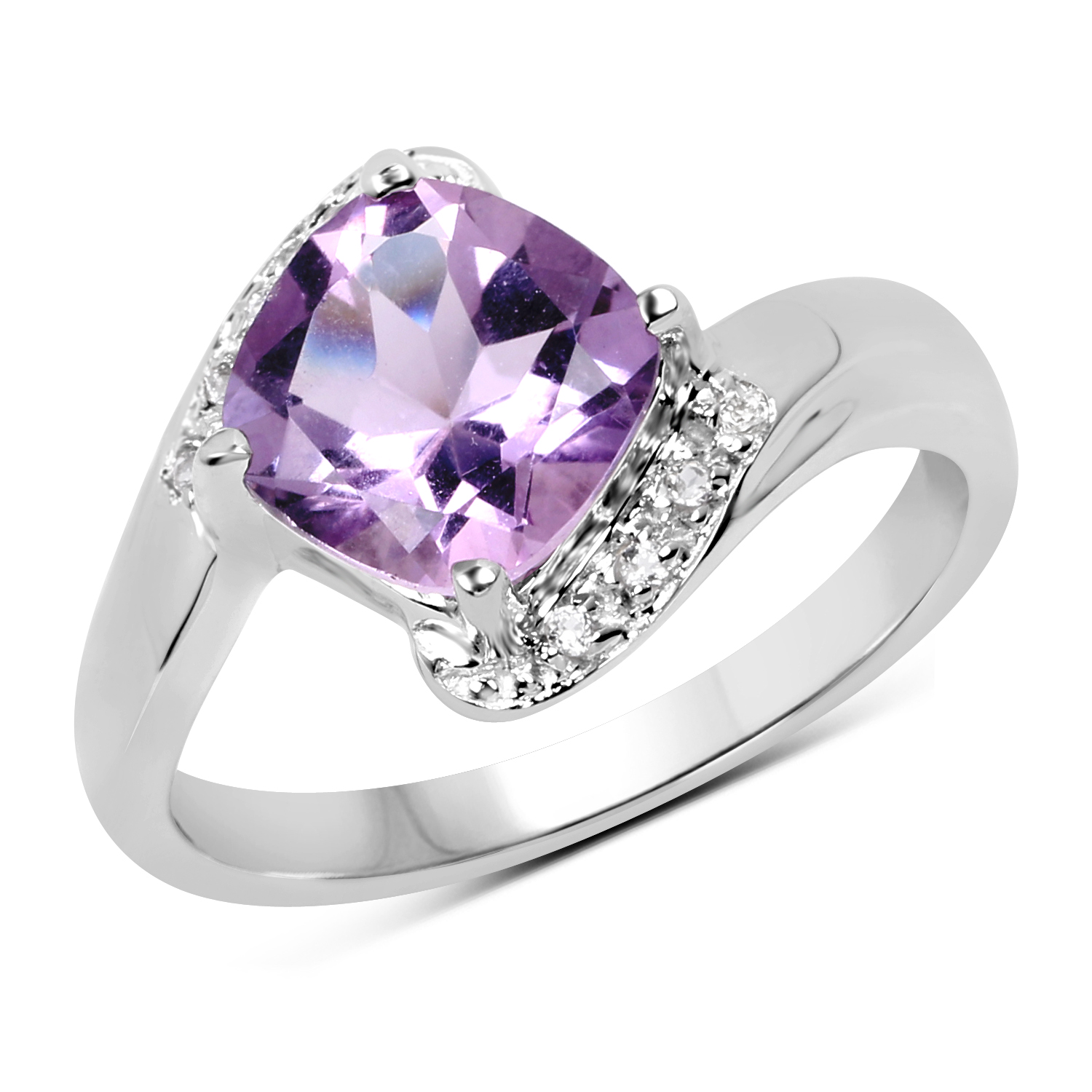 1.84 Carat Genuine Amethyst and White Topaz .925 Sterling Silver Ring