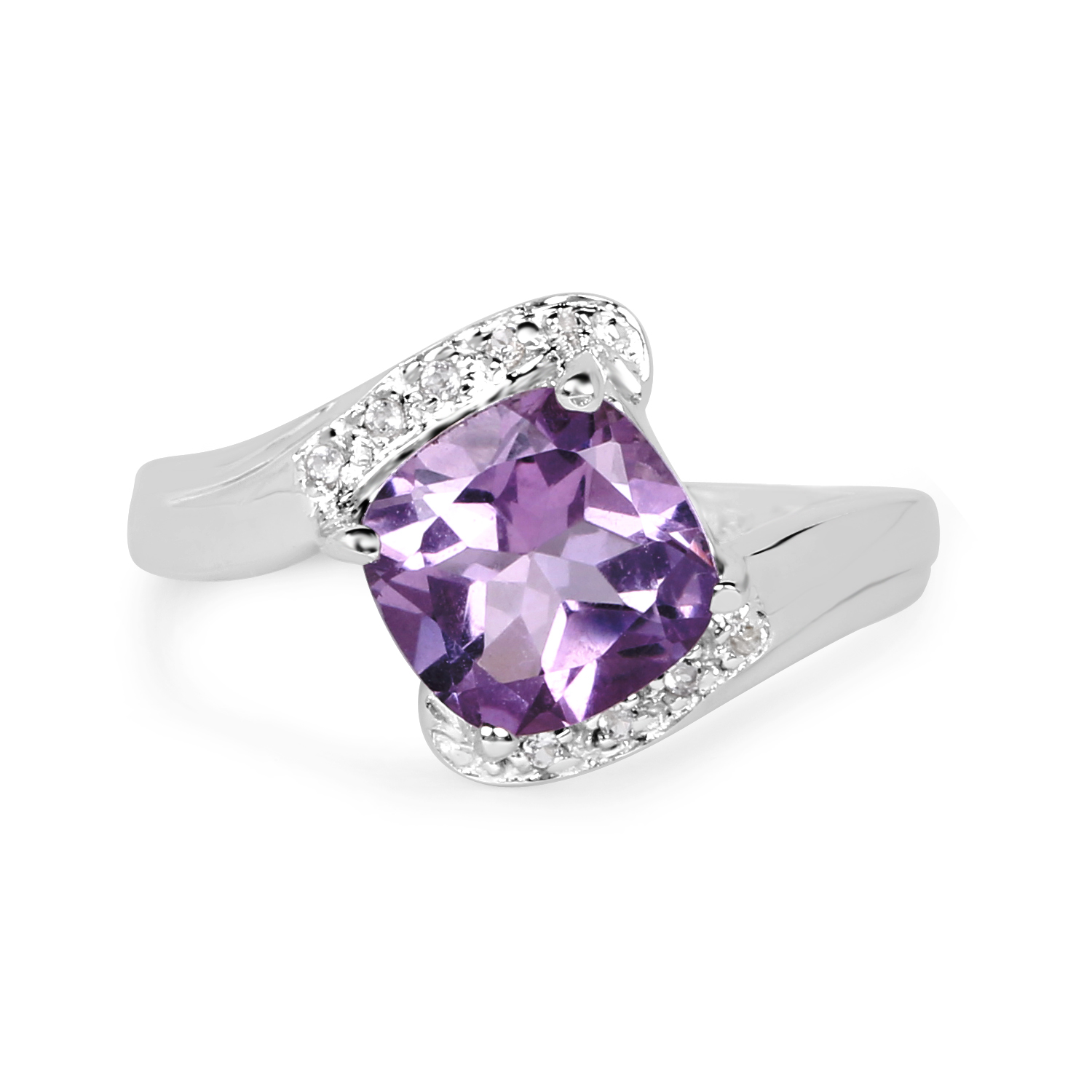 1.84 Carat Genuine Amethyst and White Topaz .925 Sterling Silver Ring