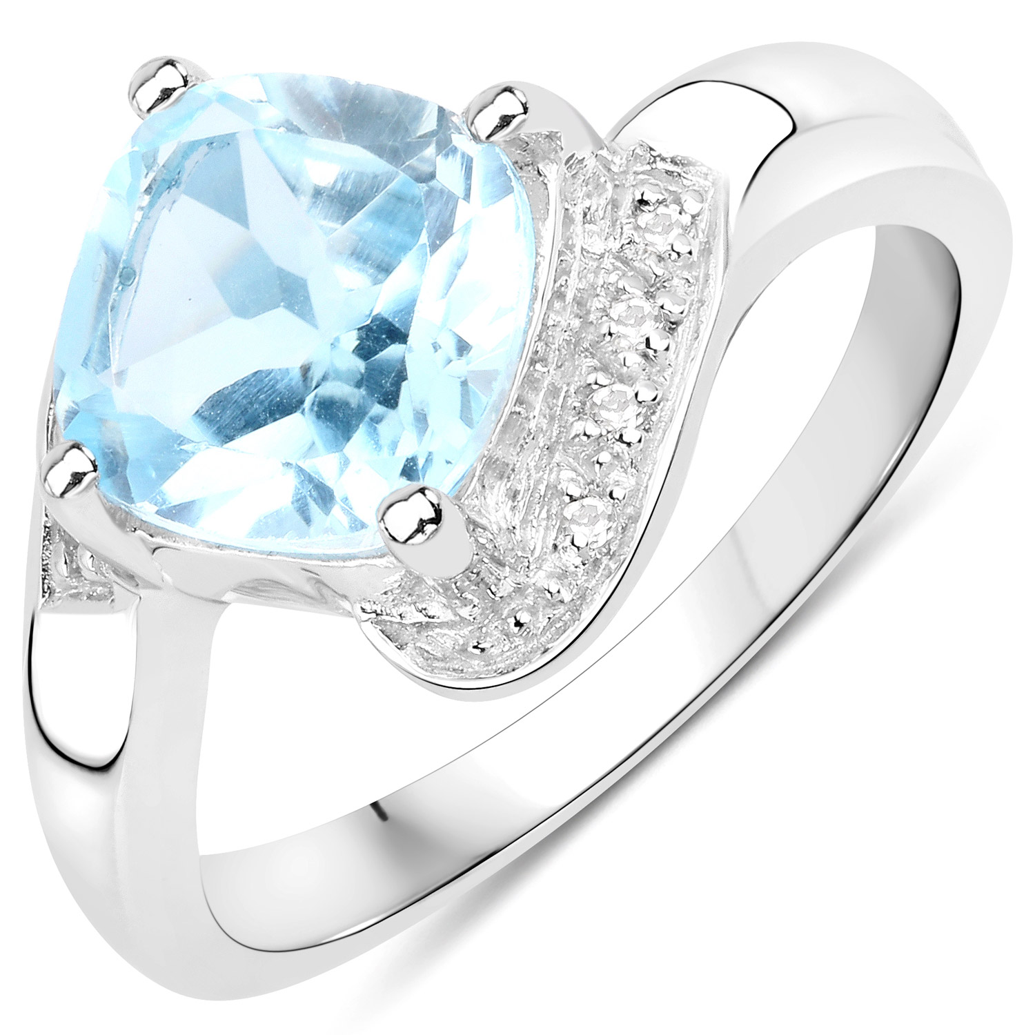 2.34 Carat Genuine Blue Topaz and White Topaz .925 Sterling Silver Ring