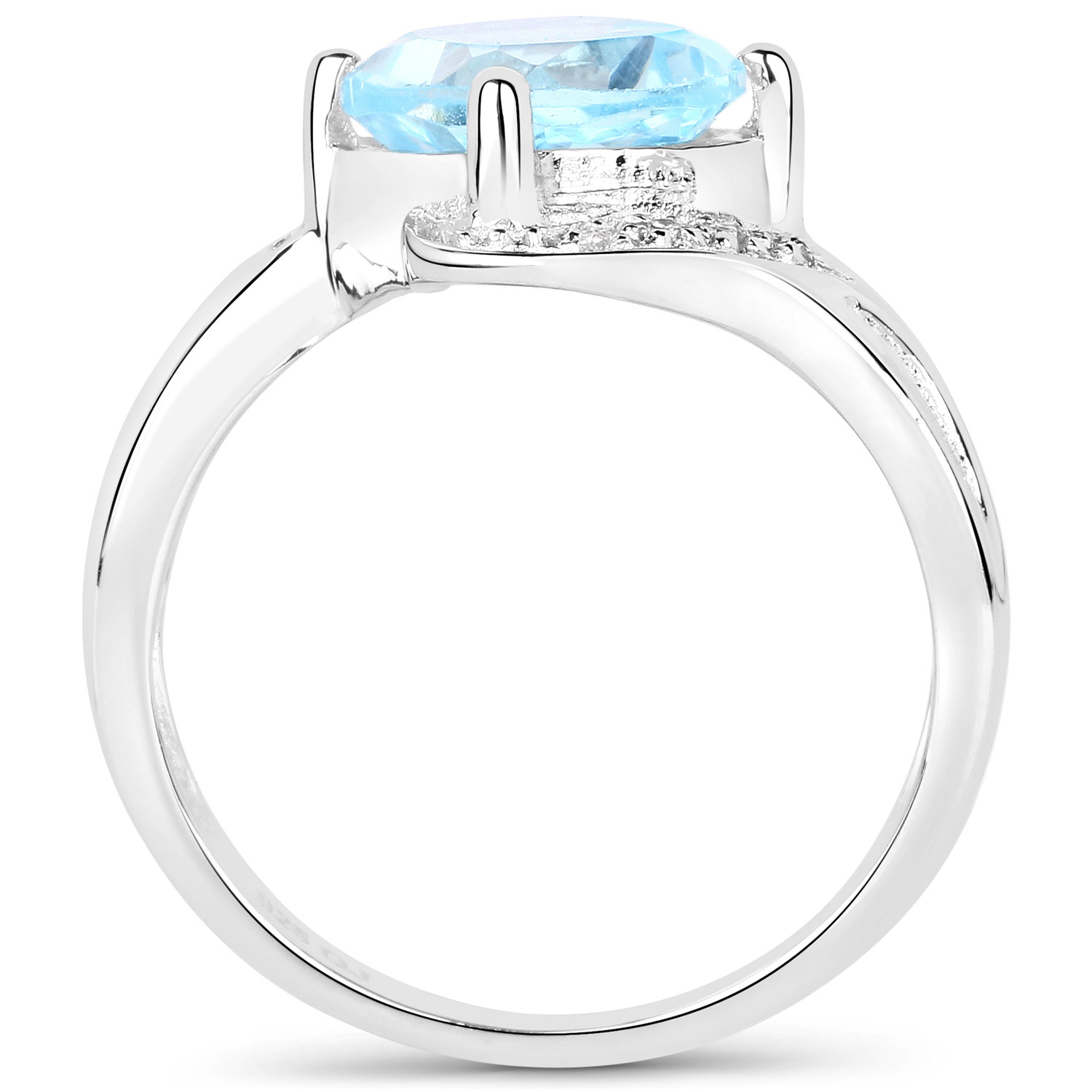 2.34 Carat Genuine Blue Topaz and White Topaz .925 Sterling Silver Ring