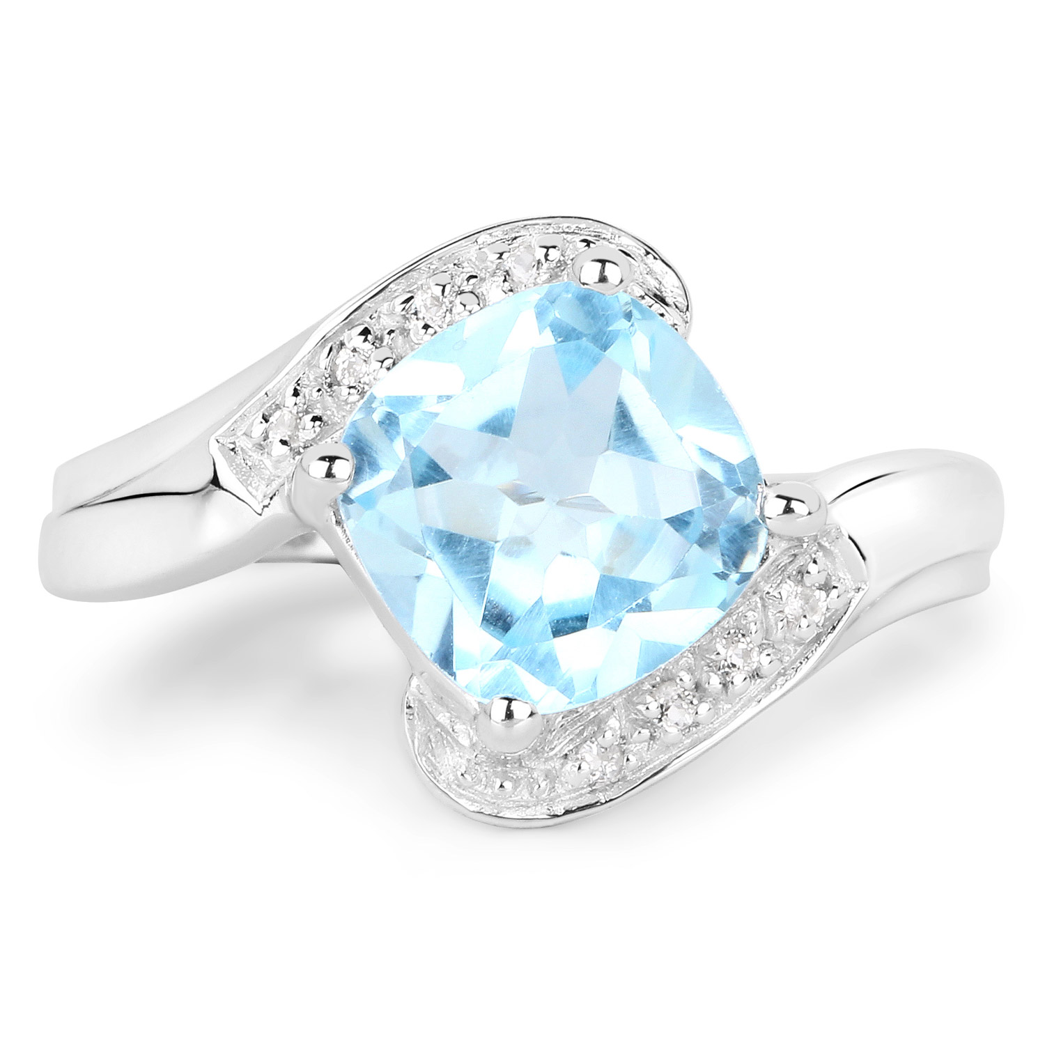 2.34 Carat Genuine Blue Topaz and White Topaz .925 Sterling Silver Ring